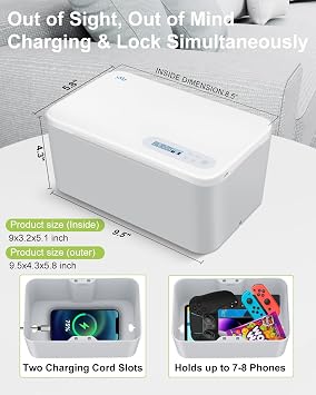 ySky Phone Lock Box with Timer,Safe Timed Lock Box Unplug from Phones,Video Games,Social Media,Snacks&Cravings,SelfControl Lock Storage Box for 8.5 inch iPad,cellphone Locker Time Lock Box (Gray)