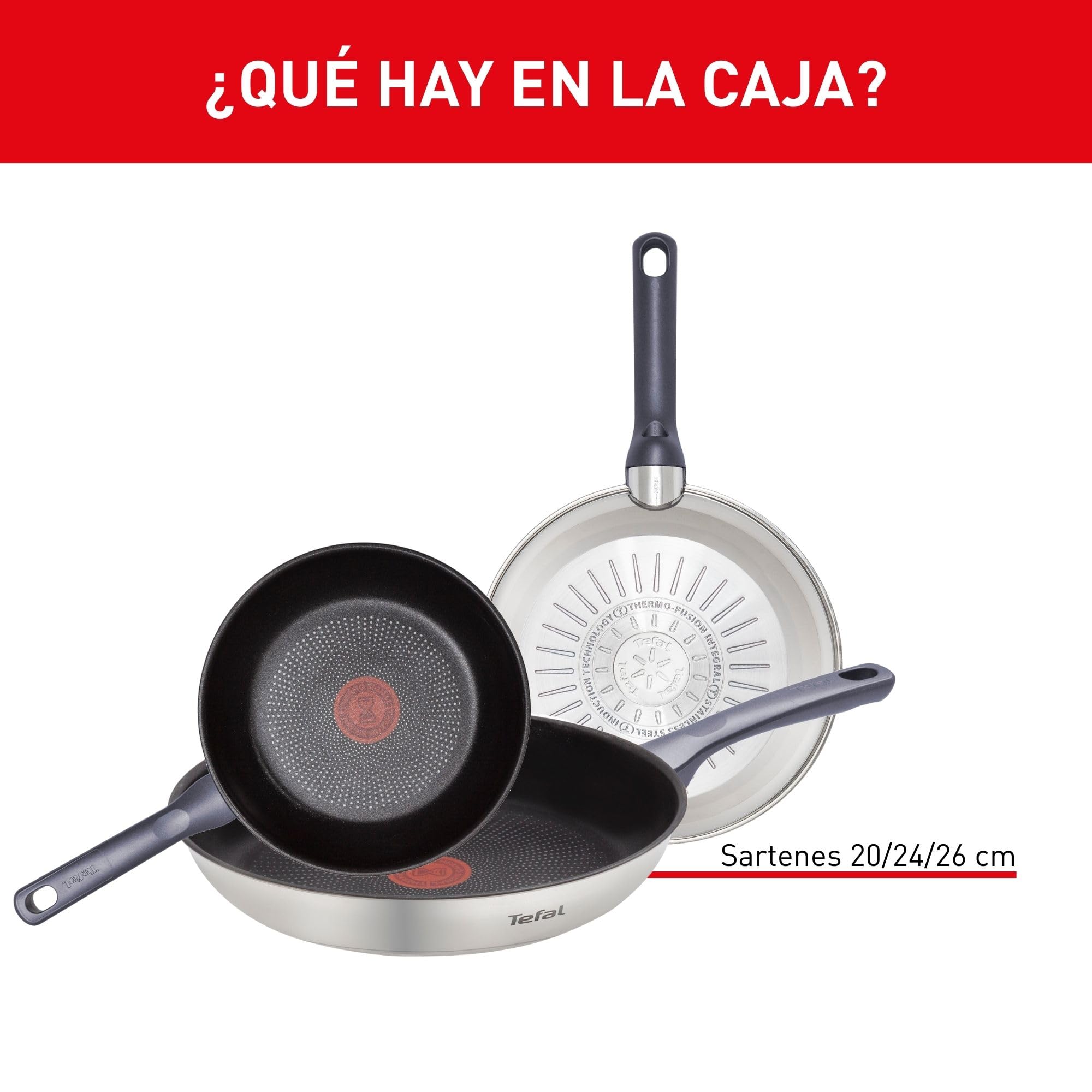 Visita la tienda de Tefal Tefal Daily Cook - Juego de Sartenes de 20/24/26 cm, Apto inducción, antiadherente, revestimiento titanio, Thermo-signal, apto lavavajillas y horno, acero inoxidable in use