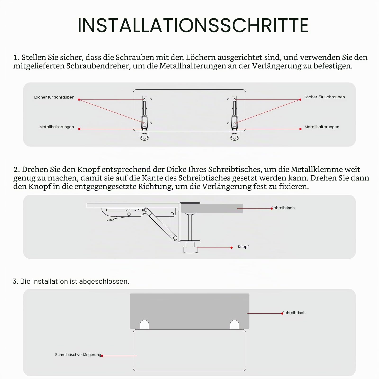 VAYDEER Ergonomische Schreibtischverlängerung,Tischverlängerung, desk extender,Klemm-Mausablage, Tastaturablage,Armlehnenregal, Computertischverlängerung, Unterstützung für den Ellenbogenarm (Schwarz)