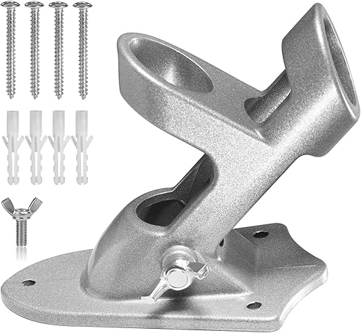 Flag Pole Holder Brackets, BONWIN 1" Flag Pole Mounting Bracket with Hardwares for House Wall Mount, 1" Inner Diameter, Two Positions & Aluminium Alloy, Rust Free Coated (Silver - 1 Pack)