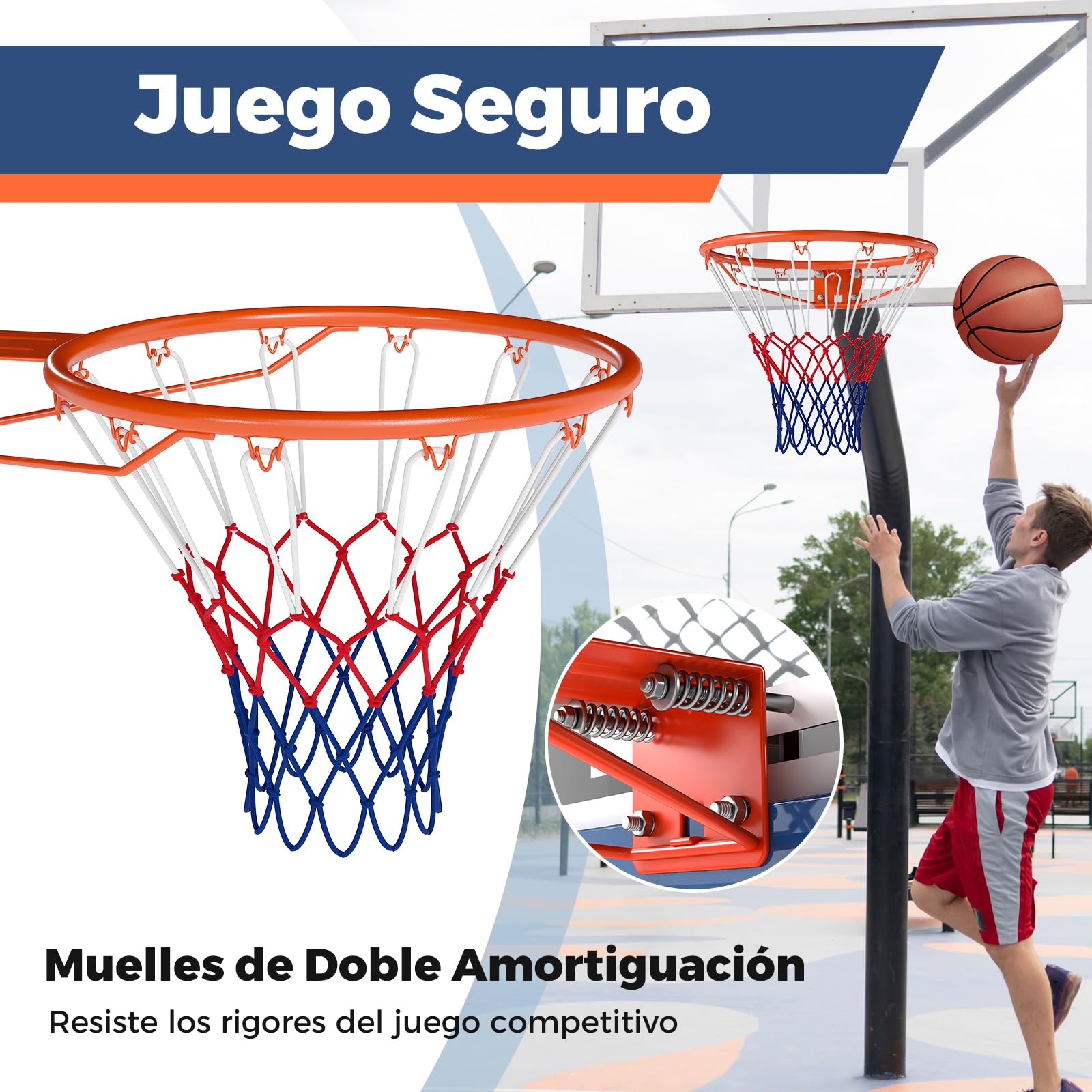 COSTWAY Aro de Baloncesto de 45 CM, Pared con Doble Resorte, Canasta Baloncesto Pared, Basketball Hoop Interior y Exterior para Niños y Adultos