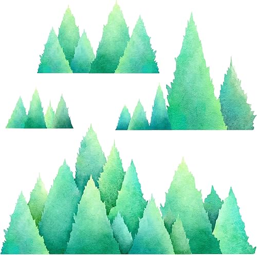 Miniatura 9 de Adhesivos de pared de pino en acuarela - Adhesivo de pared grande con árbol, ramas verdes de árbol - Adhesivos de pared de árbol de hoja perenne -