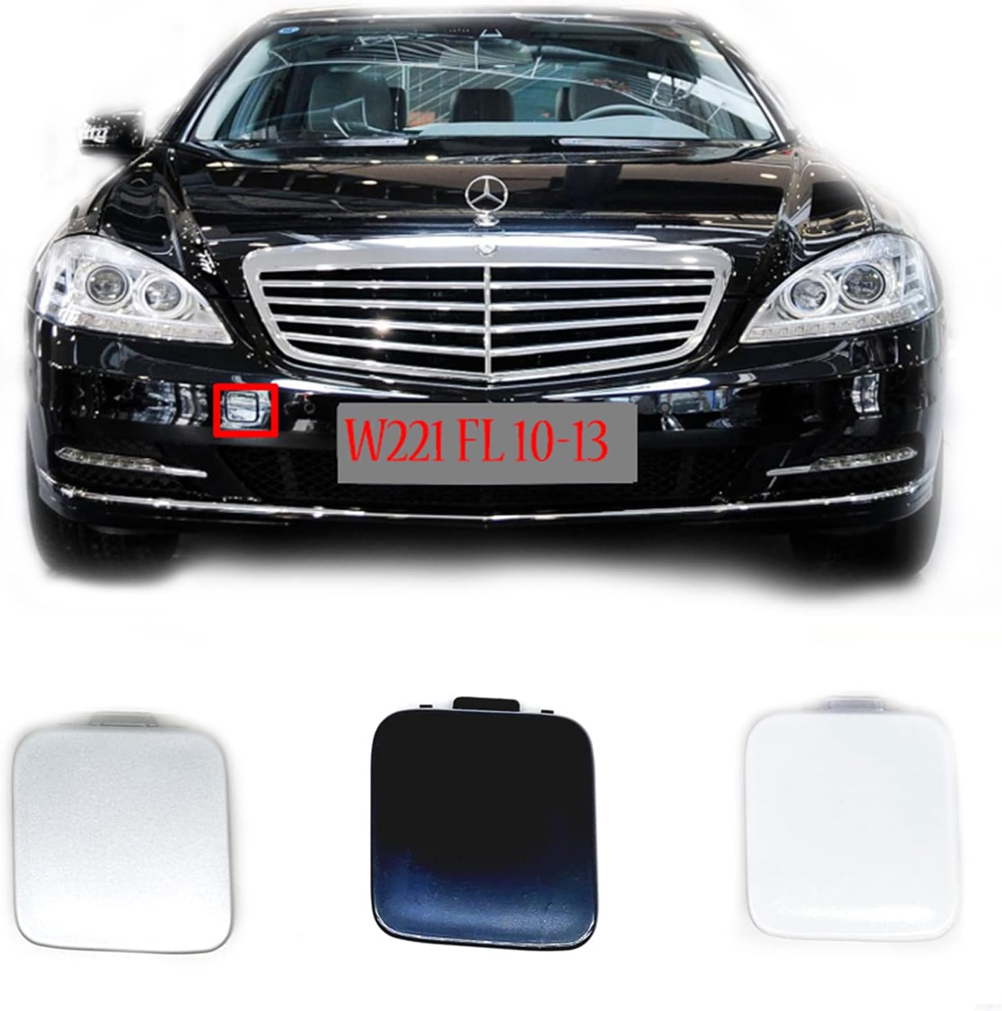 Front Tow Cover Fit 10-13 Mercedes Benz S Class W221 Facelift for S280 S320 S350 S400 S420 S450 S500 S63 S65 2007 2008 2009 bumper towing Hook Eye Cap 2218850322 (Silver)