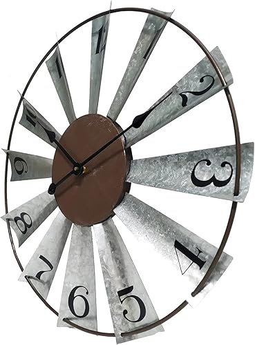 Miniatura 9 de Evursua Reloj moderno de 24 pulgadas con molino de viento de metal grande para paredes, interiores y exteriores, hogar, decoración de metal