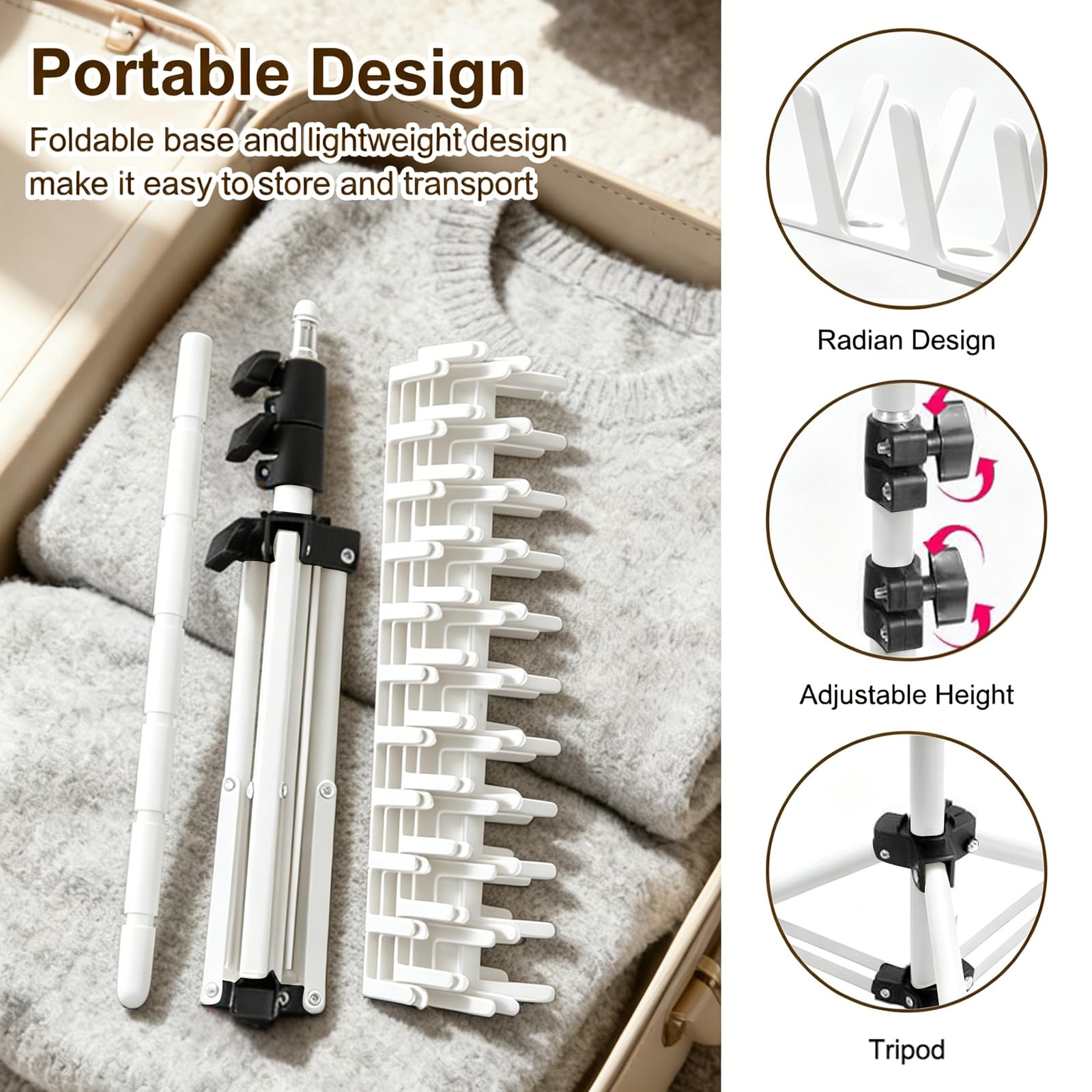Braiding Hair Rack regolabile in altezza e pieghevole – 144 perni extension per capelli con fermagli per capelli + pettini, supporto per parrucchieri e trecce (bianco)