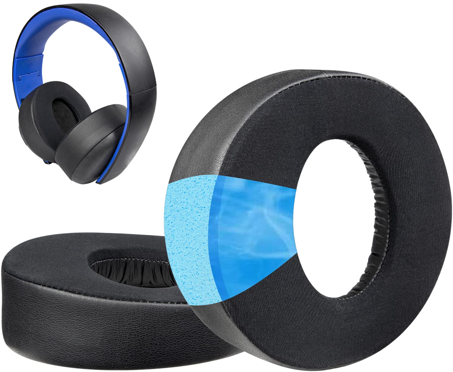 SOULWIT Cuscinetti Auricolari In Gel Refrigerante Per Sony WH-H910N – Padiglioni Con Tessuto Ice Silk, Isolamento Acustico, Nero