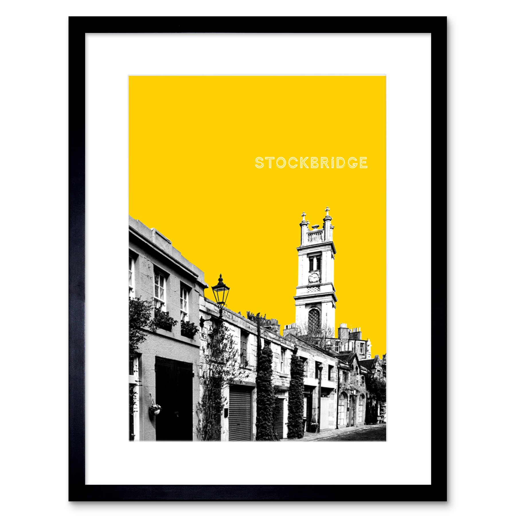Stockbridge Edinburgh Scotland Landmark Yellow Framed Art Print - W7 inch x H9 inch