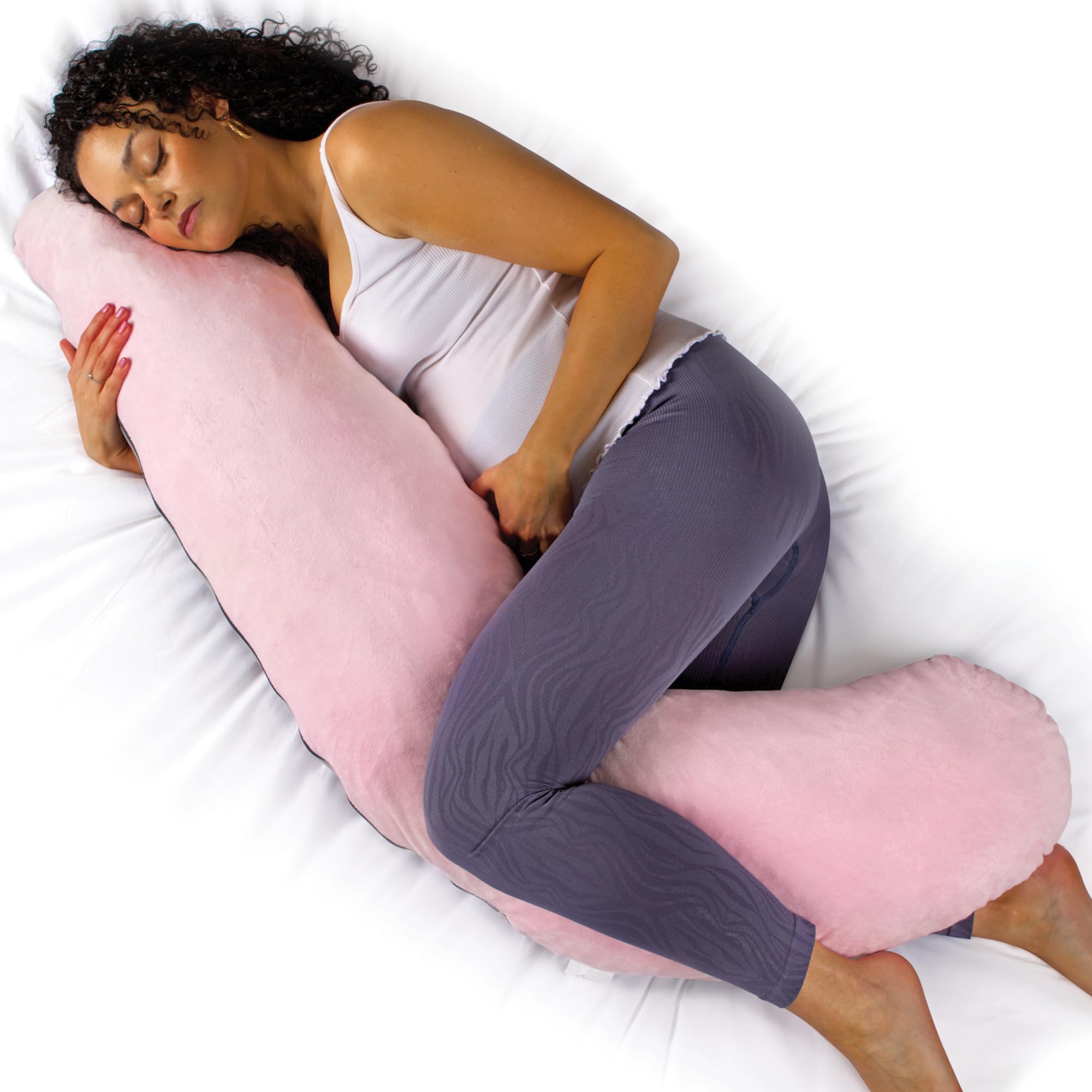 Aamira L Shaped Pregnancy Pillow Pink & Dark Grey145X55X20Cm Shredded Memory Foam Full Body Maternity Cushion For Sleeping from B&Q
