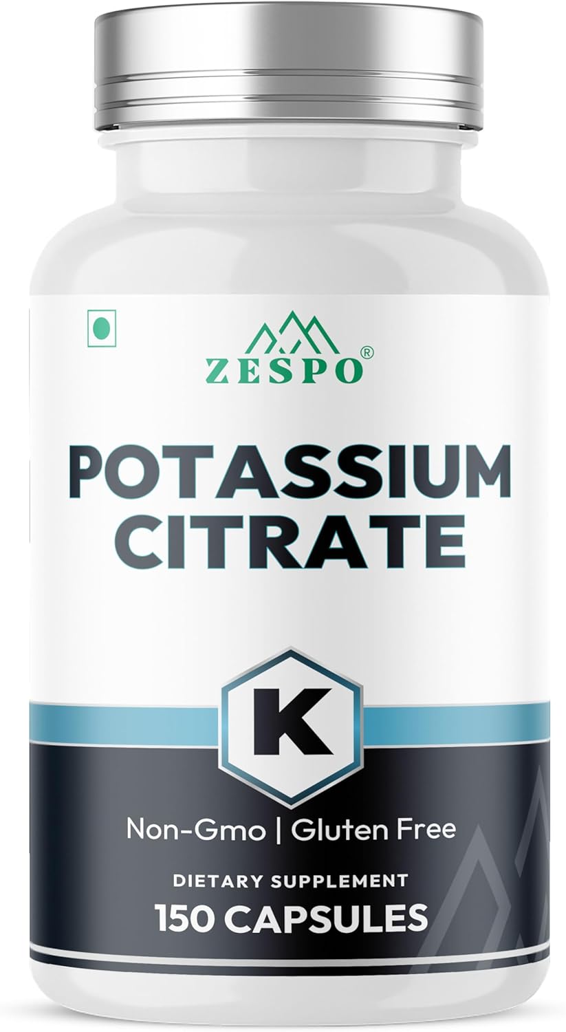 Zespo Potassium Citrate 800mg – 150 Veg Capsules | Provides 306mg Elemental Potassium per Serving | Supports Electrolyte Balance & Daily Wellness | Non-GMO, Gluten-Free Mineral Supplement