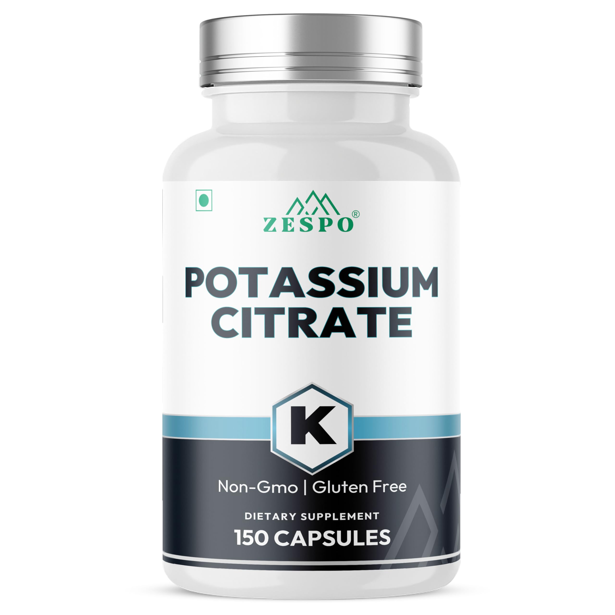 Zespo Potassium Citrate 800mg – 150 Veg Capsules | Provides 306mg Elemental Potassium per Serving | Supports Electrolyte Balance & Daily Wellness | Non-GMO, Gluten-Free Mineral Supplement