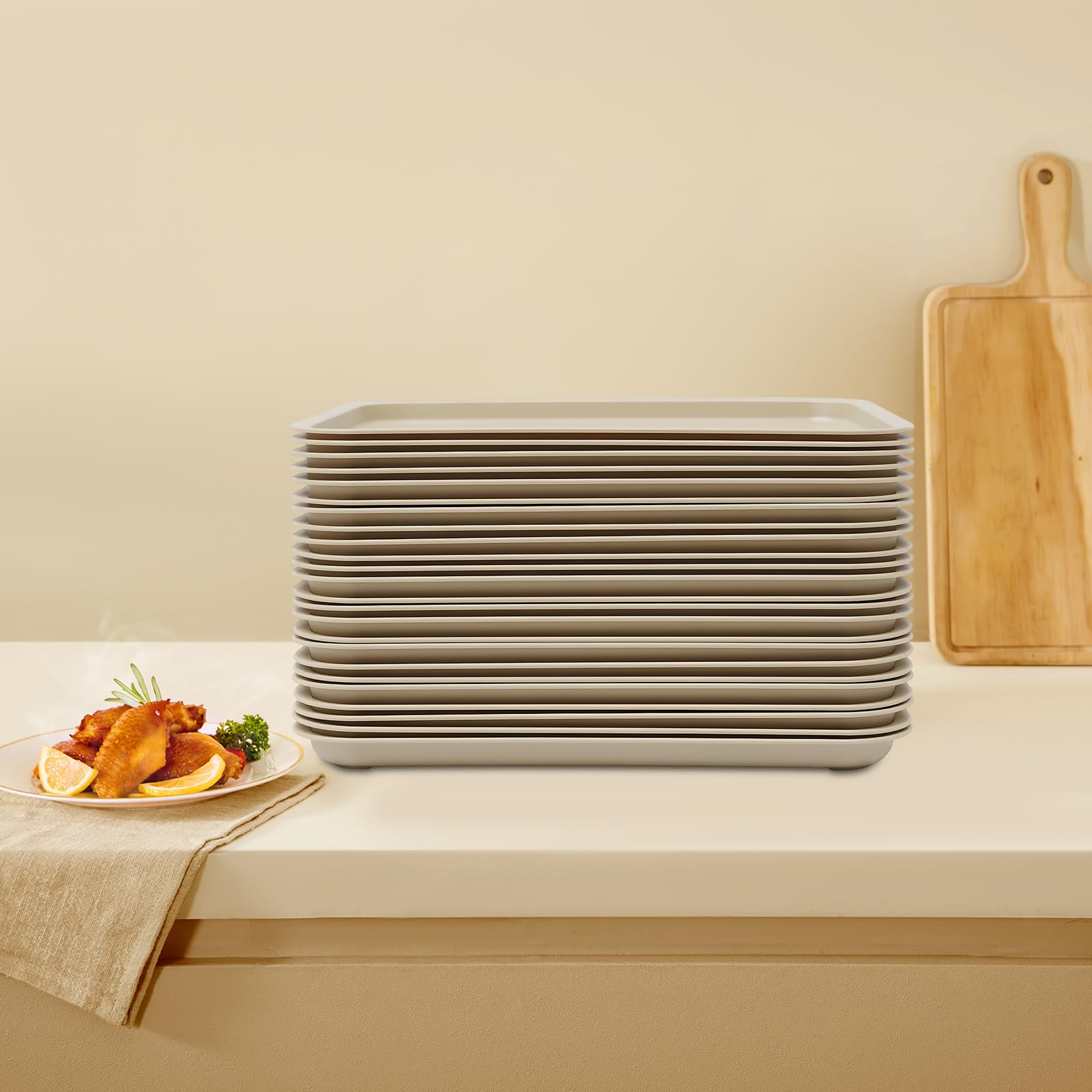 Vassoi da portata, 24 pezzi, impilabili, per ristoranti, caffè e fast food, lavabili in lavastoviglie e adatti al microonde, materiale PP, bianco, rettangolari, 36 x 27 cm (cachi)
