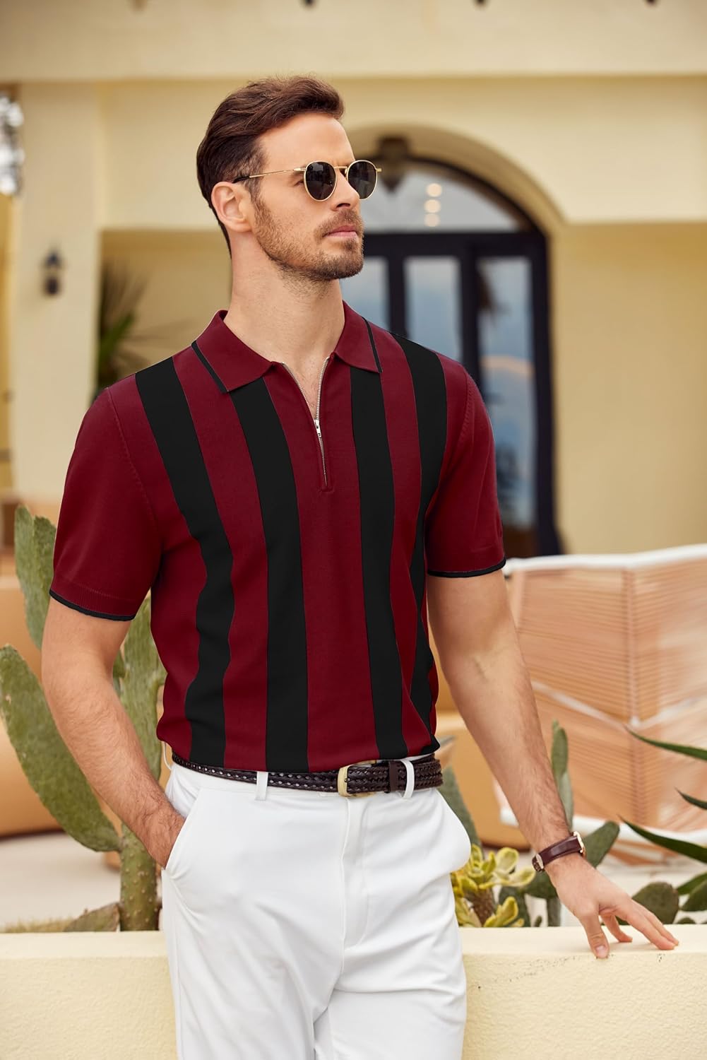 COOFANDY Men's Zipper Polo Shirt Casual Knit Short Sleeve Polo T Shirt Classic Fit Shirts - Image 3