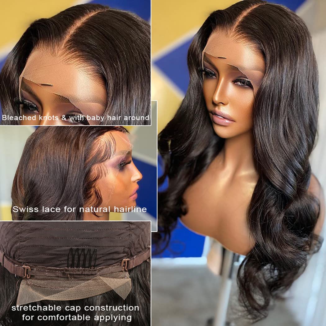 msrani HD 13x6 Lace Front Wigs Human Hair Body Wave Lace Frontal Wigs Human Hair Pre Plucked Transparent Lace Brazilian Virgin Human Hair wigs For Women Glueless Natural Color 180% Density (26 Inch)