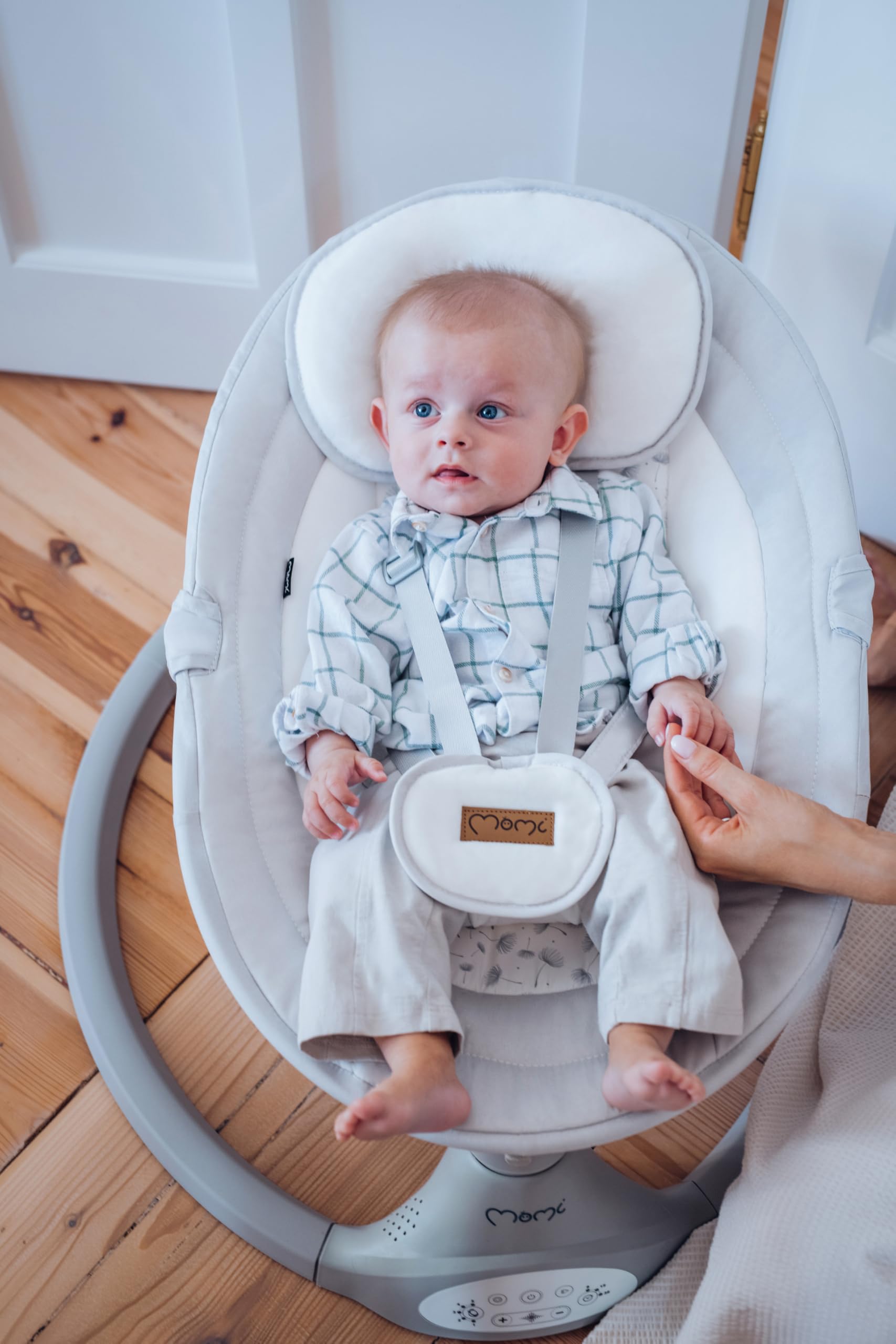 MoMi KENANI Babywippe klappbar mit Fernbedienung Bluetooth 5-Punkt-Sicherheitsgurt bis 9 kg
