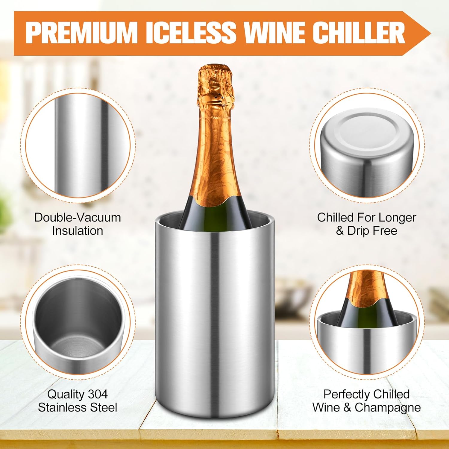 Wine Chiller Bucket Stainless Steel Wine Chiller Bottles for 750 ml Insulated Double Layer Bucket Cooler for Parties Bar(1 Pcs)