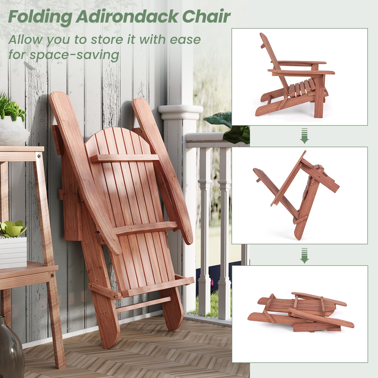 GIANTEX Set di 2/4 Sedie Adirondack Pieghevoli, Sedia da Esterno con Telaio in Legno di Abete, Schienale Alto e Braccioli Ergonomici, Sedia Adirondack per Patio Giardino Cortile Campeggio (1, Giallo)