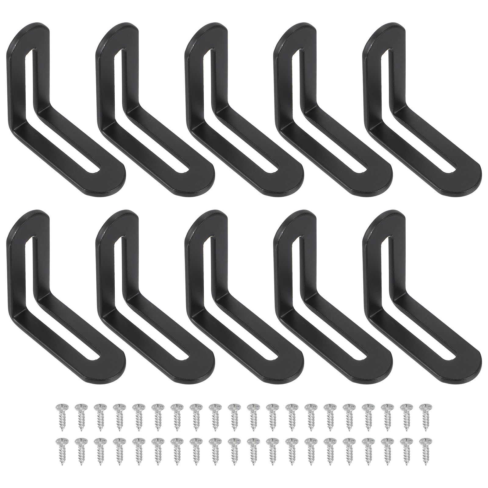 sourcing map 10 Pcs Adjustable Right Angle Brackets, Slotted L-Shape Corner Bracket 48 x 19 x 48 mm, 90 Degree Steel l Bracket Support for Shelves, Wood Furniture Construction, Black