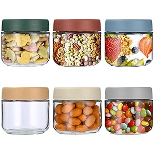 6 Piezas 300 ML Tarros de Cristal,Vasos Yogurtera con Tapa,Tarros de Vidrio Cocina Almacenaje,Hermeticos