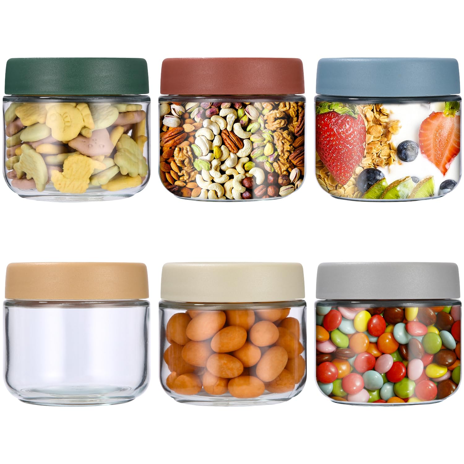 Cotepi 6Pz 300 ML Barattoli in vetro,Barattoli di Vetro Ermetici con Coperchio,Vasetti Cucina per Alimenti, Porta Cereali, per Zucchero,yogurt, budino, insalata