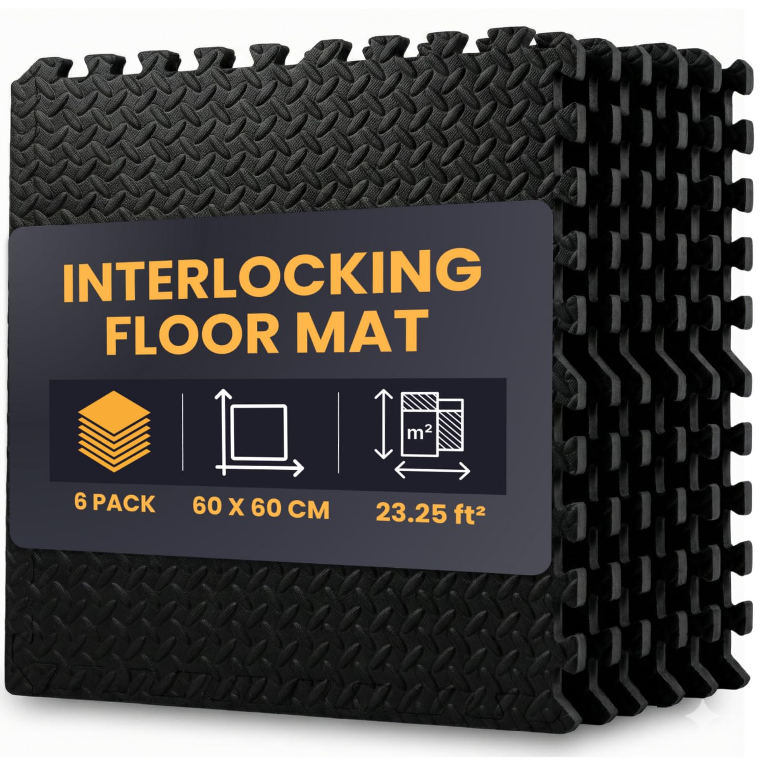 NOVECRAFTO Interlocking Floor Mats, 6 Pack (2.16mยฒ) โ 60 X 60cm Soft Non-Slip Water-Resistant Foam Tiles, 10mm Thick โ Gym Flooring for Garage, Home Workout, Playroom