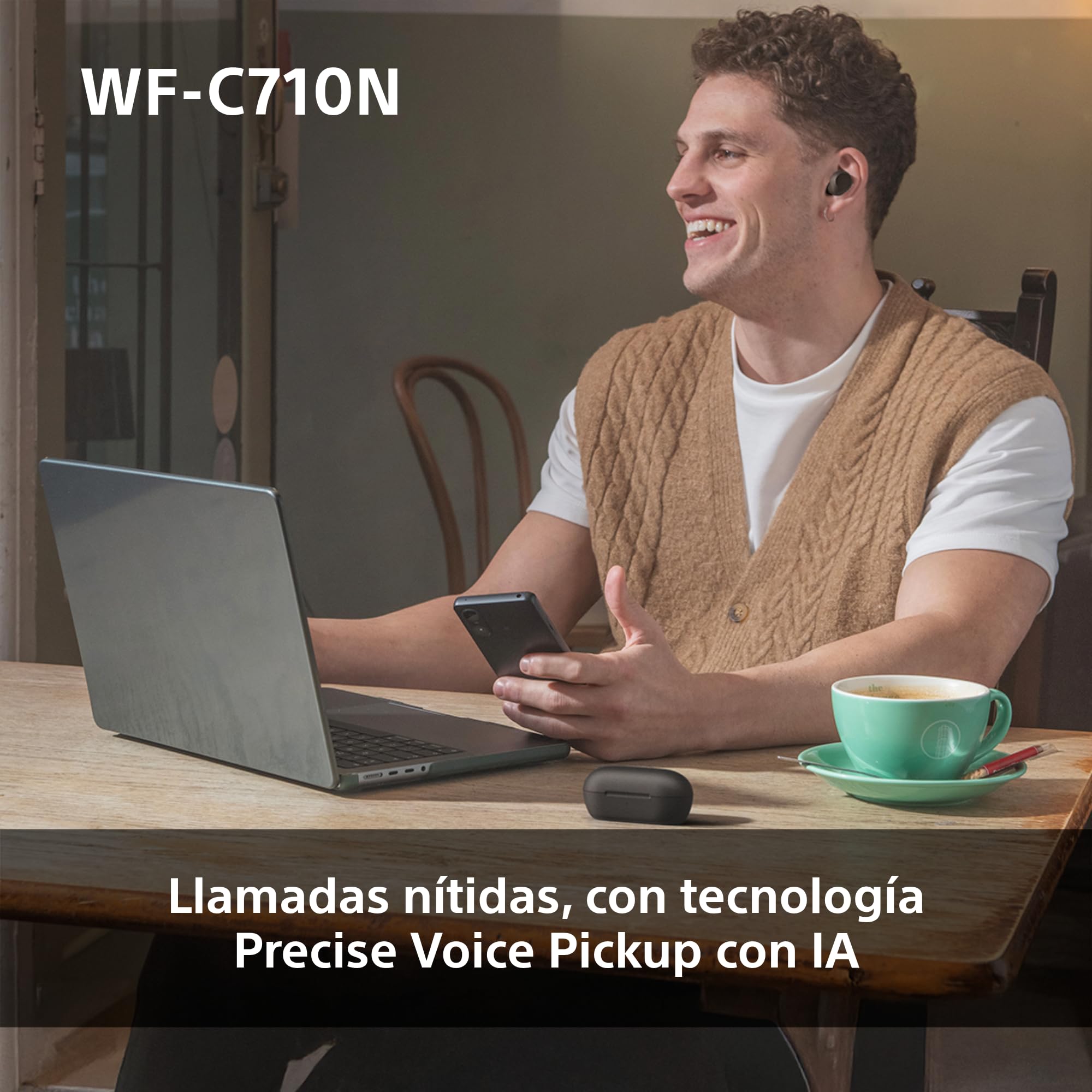 Sony WF-C710N Auriculares True Wireless con cancelación de Ruido Avanzada, Calidad de Llamadas con IA, Multipunto, IPX4, Batería hasta 40 Horas, iOS y Android, Blanco (Último Modelo)