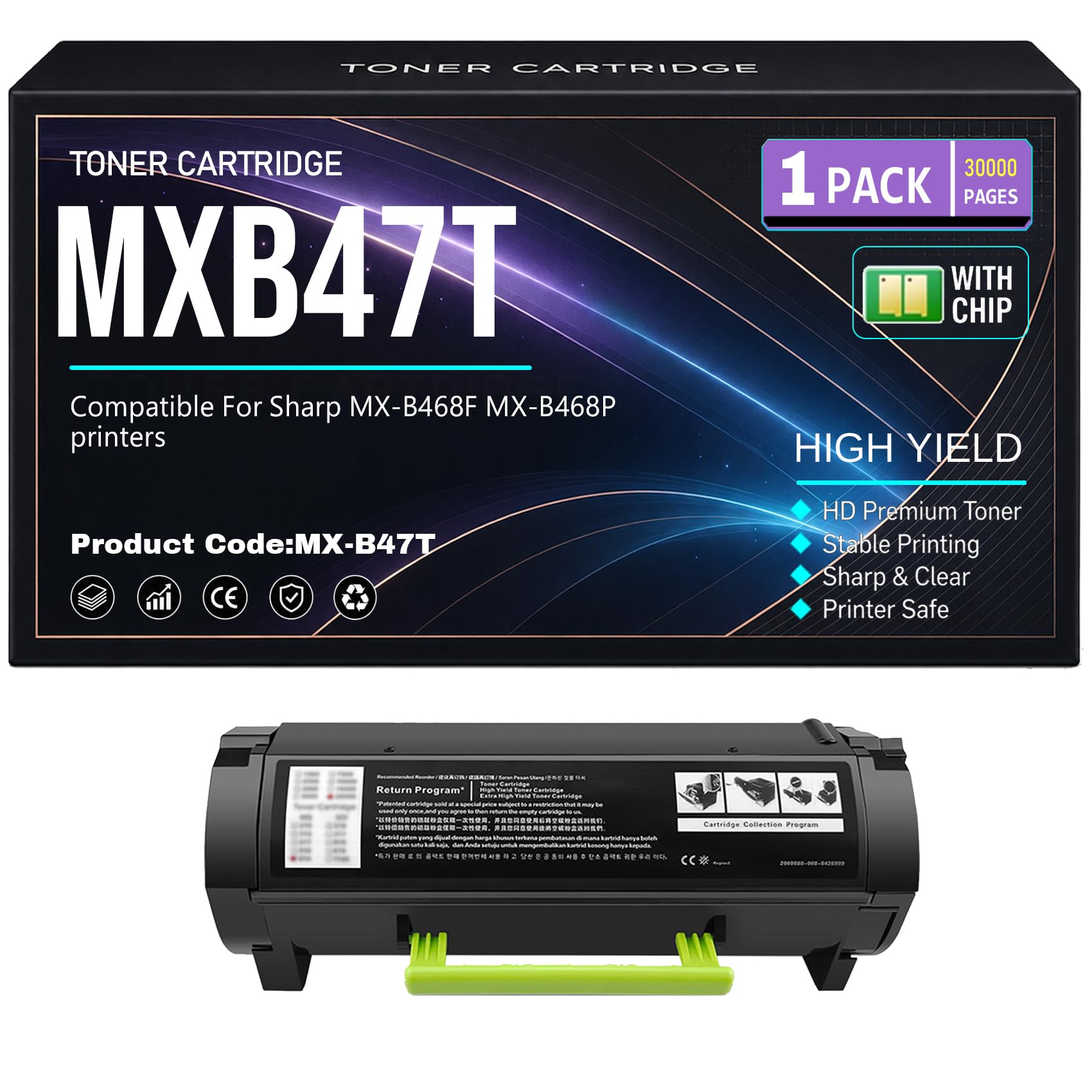 MX-B47T per Sharp MX-B468F MX-B468P Cartucce toner MXB468F MXB468P Stampanti Con chip Alta resa 30.000 pagine