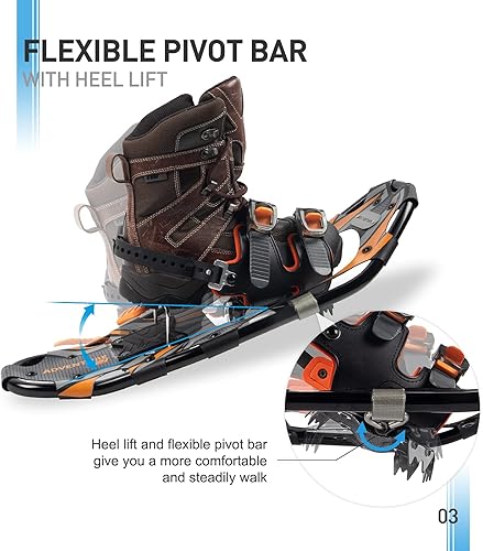 Miniatura 3 de G2 - Raquetas de nieve ligeras de 21/25/30/36 pulgadas para mujeres, hombres y jóvenes, juego con bolsa de mano, encuadernación especial de Naranja