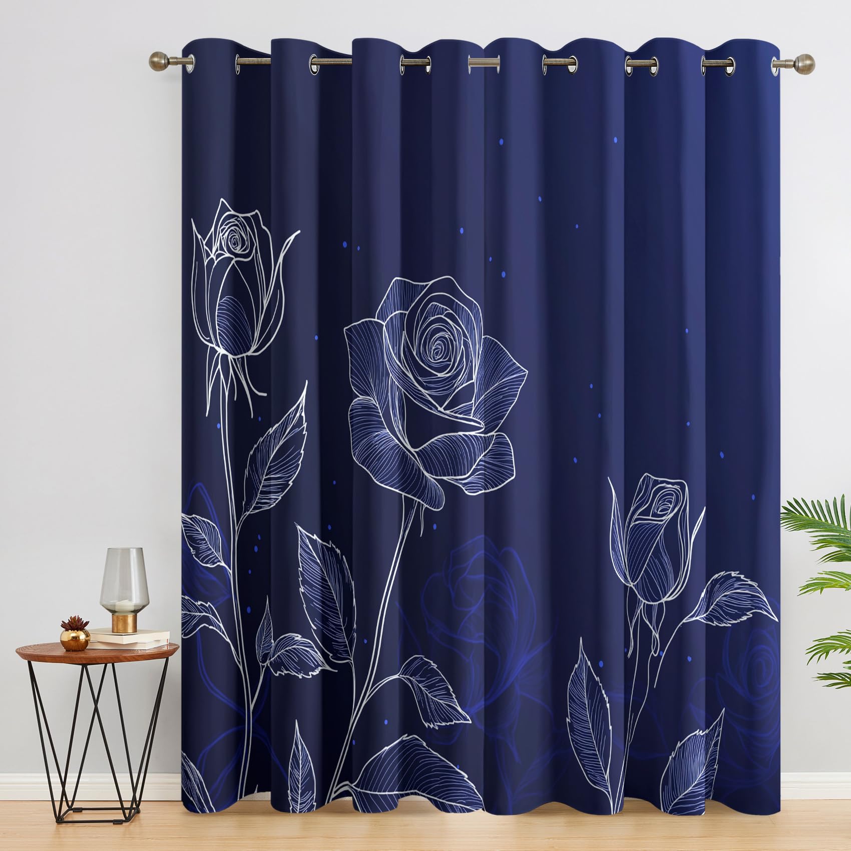 Rideau occultant fleurs bleue et blanc 140x240cm lot de 2 pour la chambre