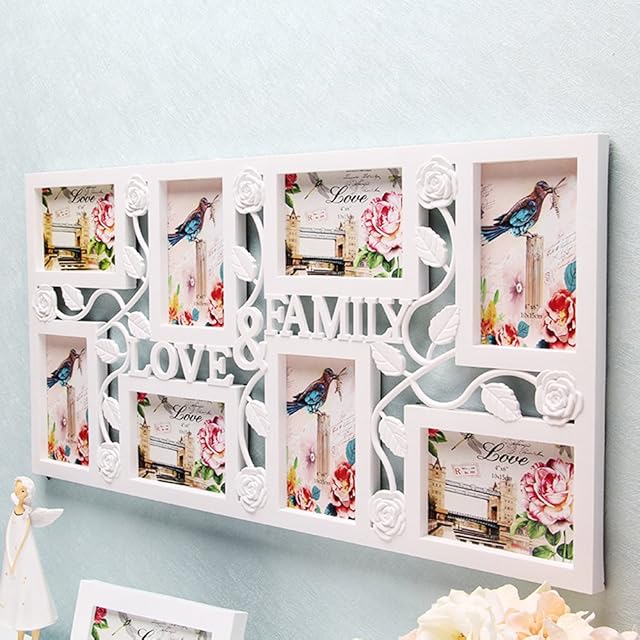 White Photo Frames Multiple Photos for Wall Multi Plastic Family Love Picture Gift Wedding Home Decor Collage Gallery Hanging Kit  8 Photos