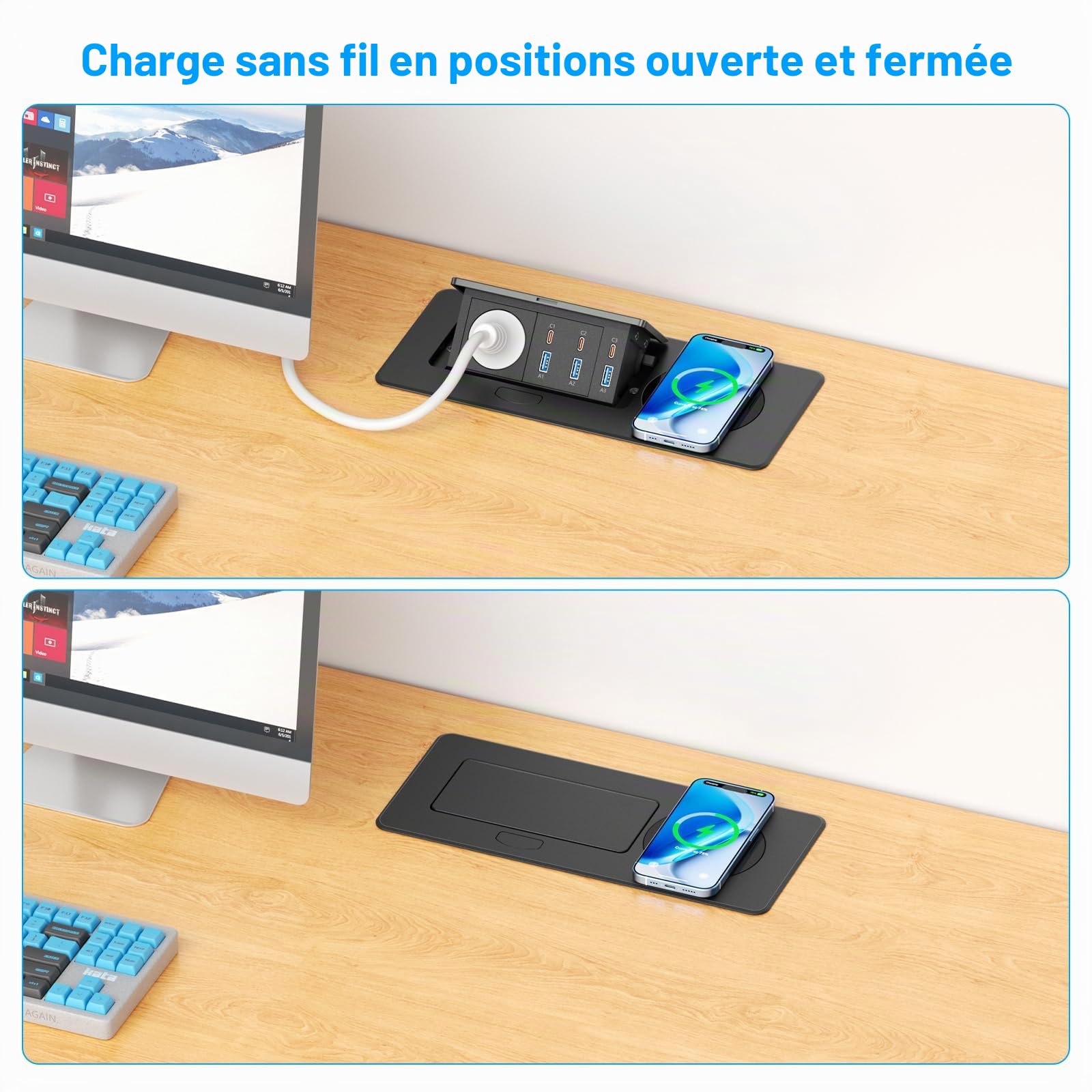 Alpheus Prise Encastrable Plan de Travail, Charge sans Fil 15W, USB-C1 30W