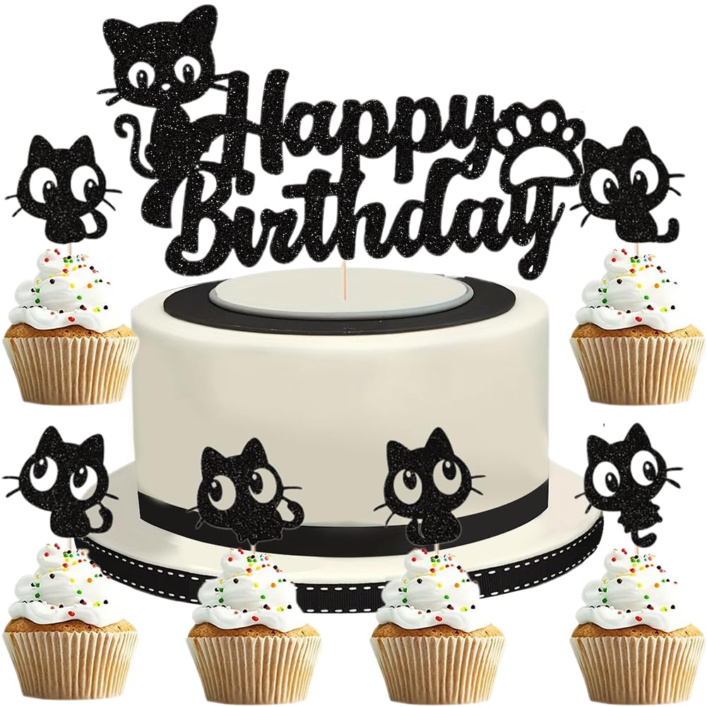 Arthsdite 1 topper per torta di compleanno a tema gatto, decorazione per torta di compleanno a tema animale domestico, simpatica festa di compleanno - decorazione per feste per baby shower