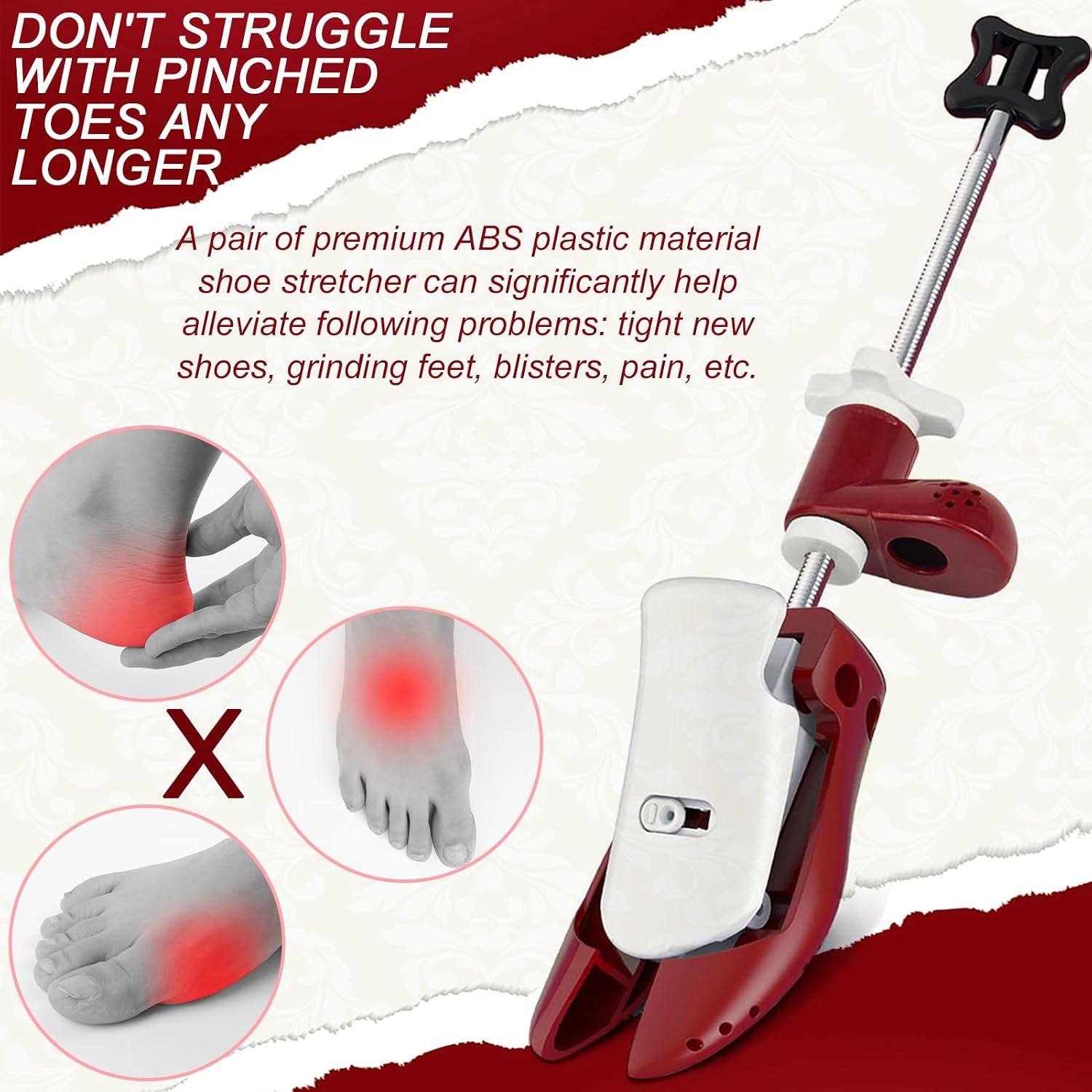 Shoe Stretcher, Professional Shoe Stretchers Wide Feet for Men Women, Shoe Tree Expander Adjustable Length & Width & Height (Men Size 4-8.5/Women Size 5-10, Red)