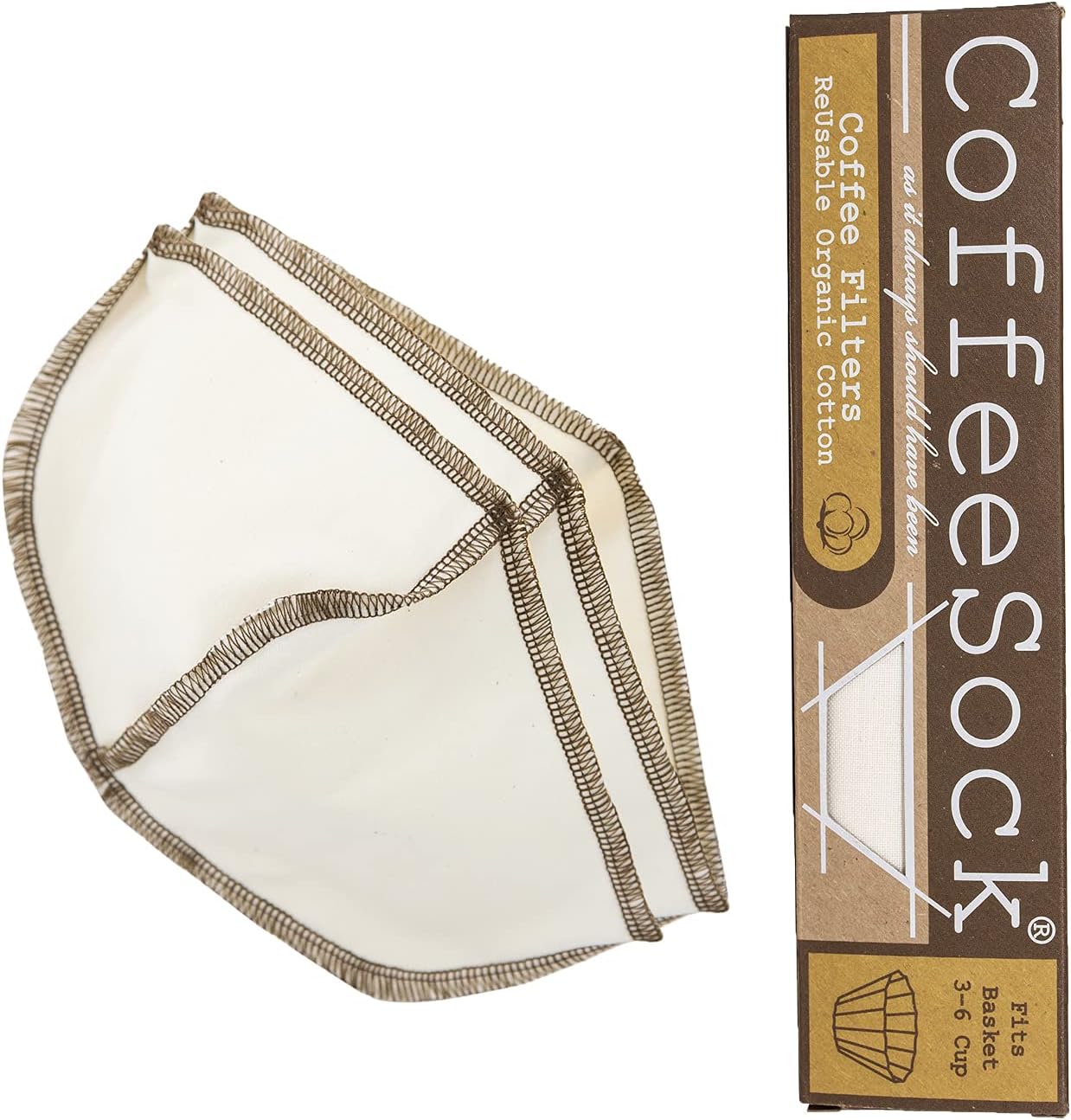 CoffeeSock ’The Original’ Reusable 100% Organic Cotton Coffee Filters - 2 pack Basket Filters 3-6 cup fit | Coffee Sock Cloth Coffee Filter | Organic Cotton Alternative – Zero-waste & Eco-Friendly image 2