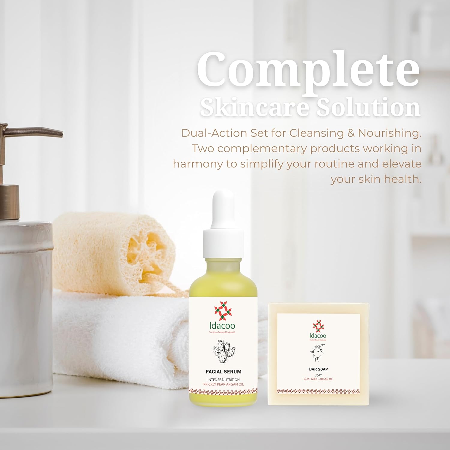 Luxury Moroccan Skincare Ritual - Organic Prickly Pear & Argan Serum + Goat Milk Soap - 100% Natural Intense Nutrition & Hydration Gift Set