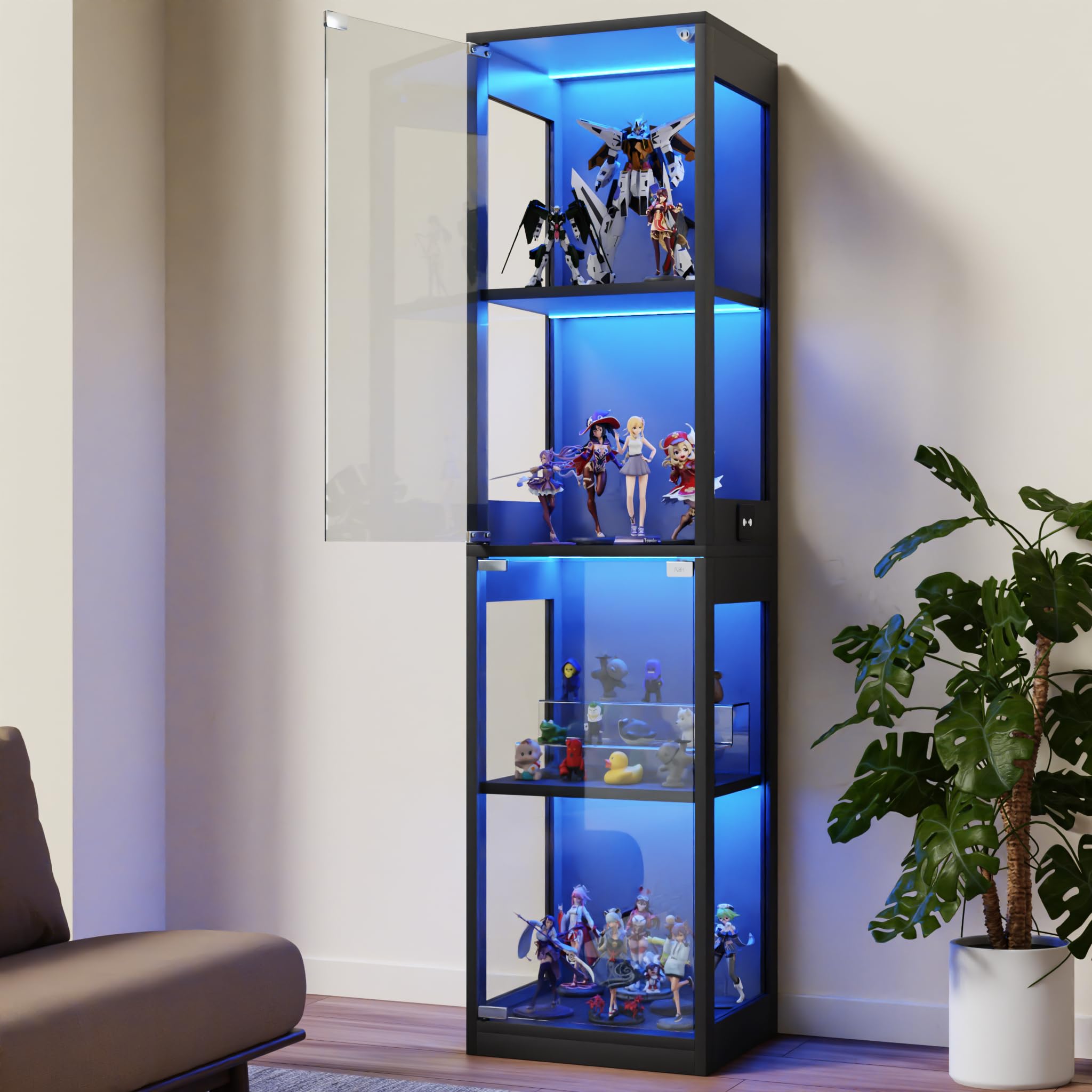 Bluetooth操作コレクションケース ディスプレイキャビネット 7色LED Amazon.co.jp: MYMUKO コレクションケース LED照明付き 7色切替 強化