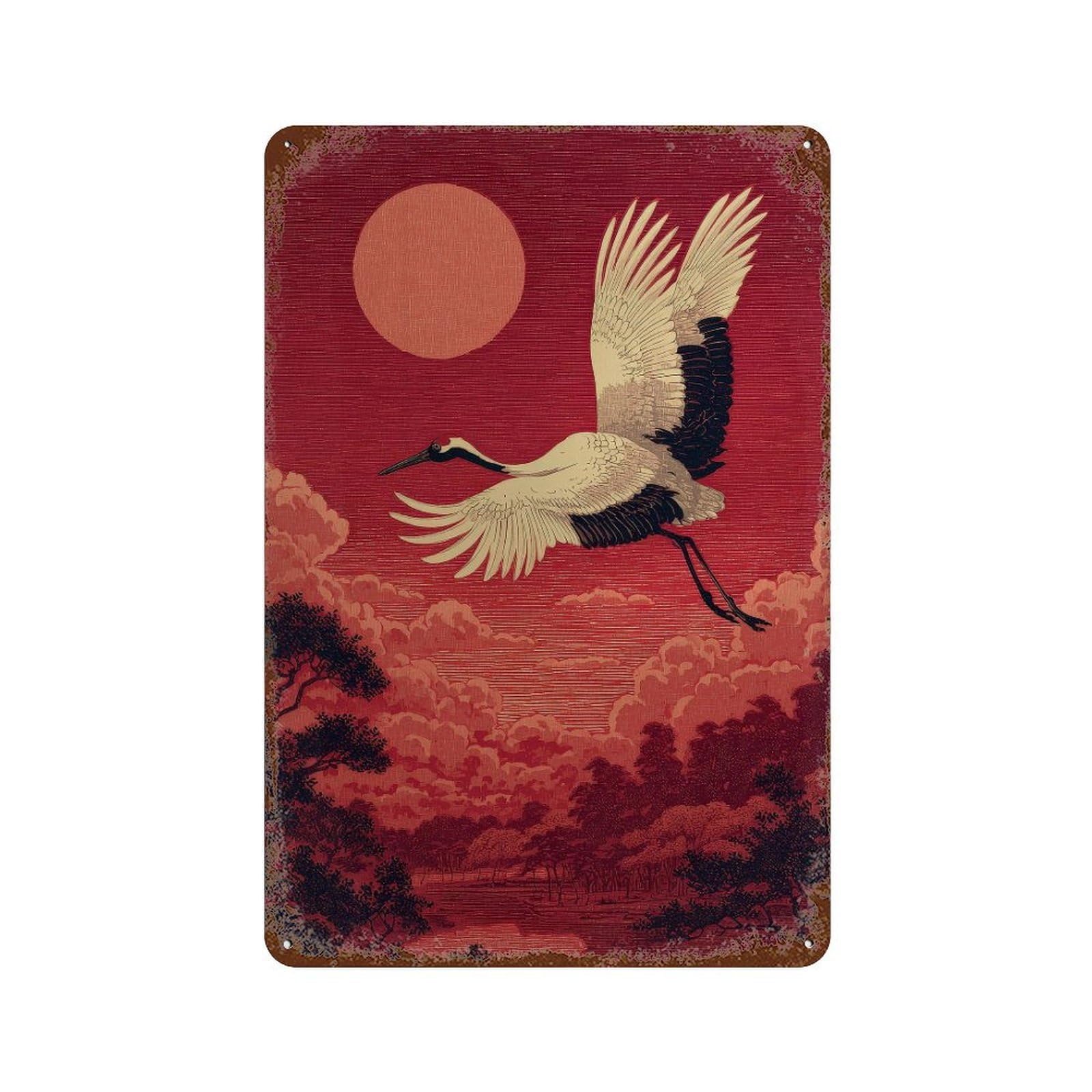 xiaoxiaoshen Crane Bird. Japanese Ukiyo Wall Decor Art Metal Tin Poster Modern Home Decor Art Home Bar Shop Decorations Vintage Sign 30x20cm