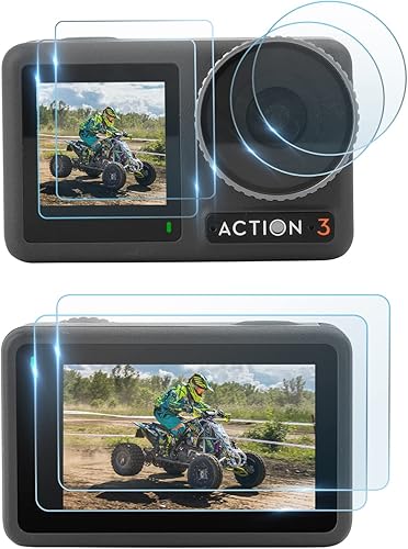 Protector de pantalla de vidrio templado para cámara DJI Osmo Action 3, 2 películas protectoras de pantalla frontal y 2 películas protectoras de