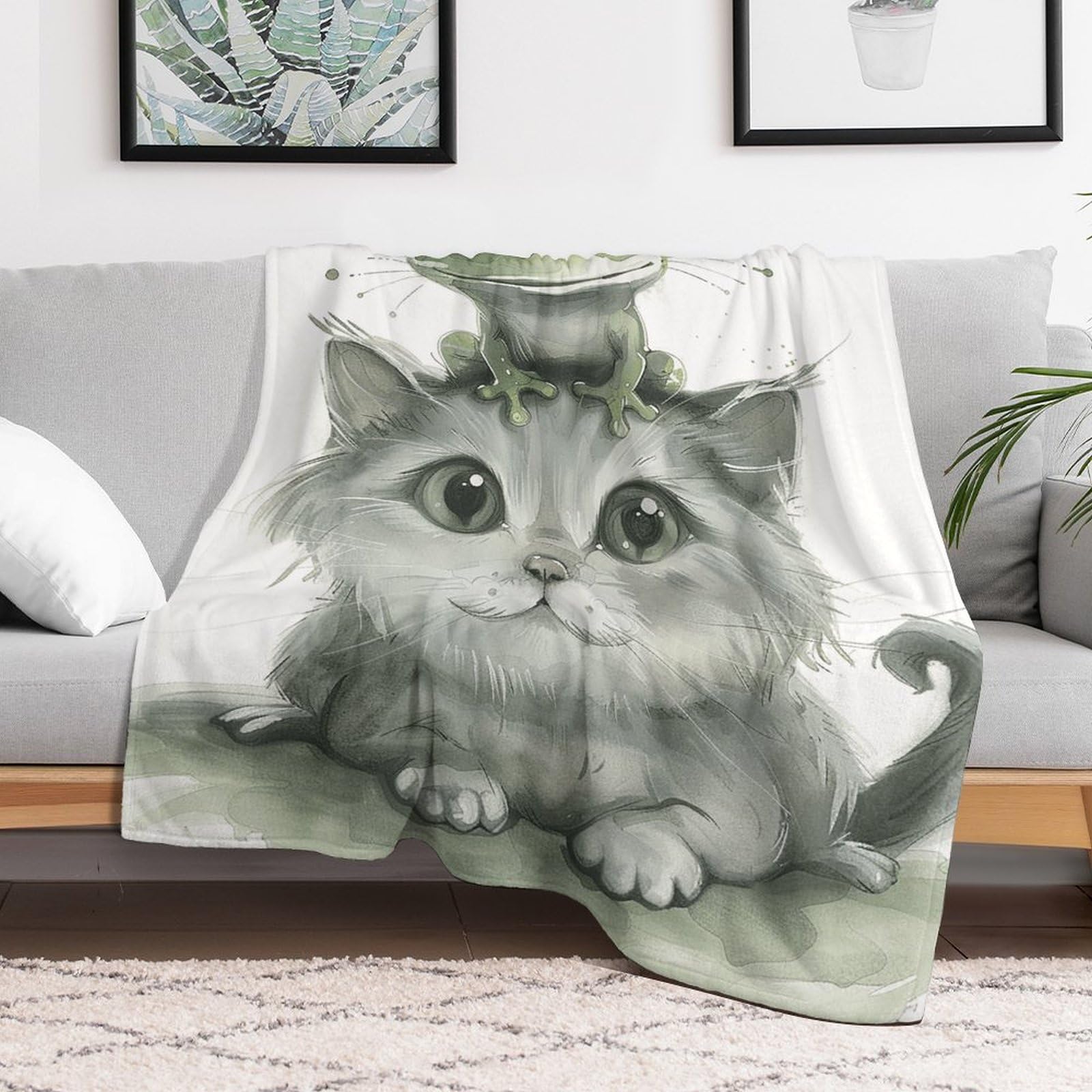 Plaid grenouille et chat 177x203 cm | Fini les pieds froids sur le canapé