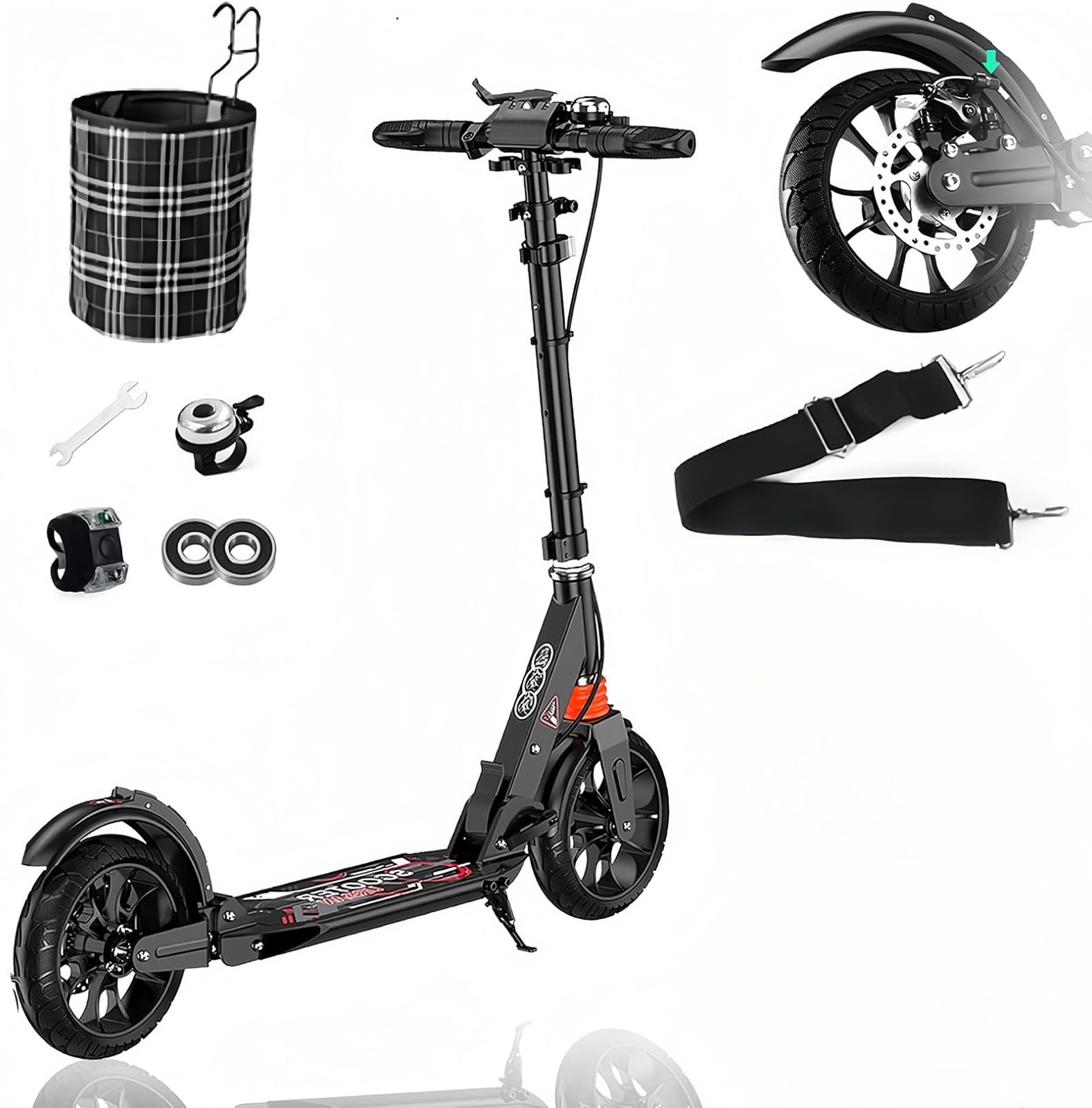 Patinete Urbano para Adultos, Patinete De Ruedas Grandes con Freno Doble, Suspensión Doble, Capacidad De Carga De 150 Kg, Elegante Patinete Plegable para Viajeros
