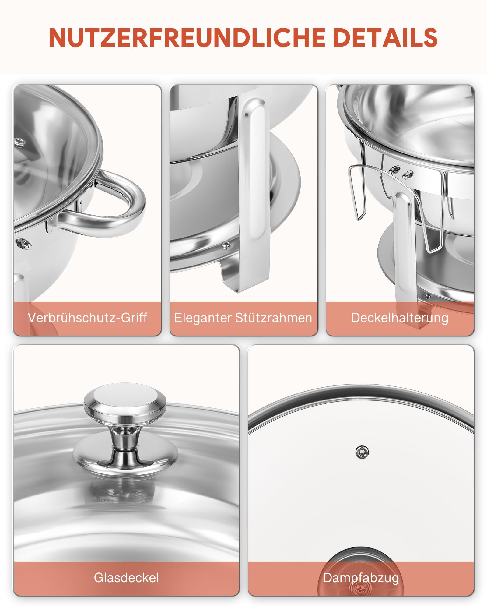 Wilprep 5,5L 4er-Set Rund Chafing Dish Set, Edelstahl-Speisenwärmer, Suppenwärmer & Bain Marie, Warmhaltebehälter für Restaurants, Buffets und Schulen