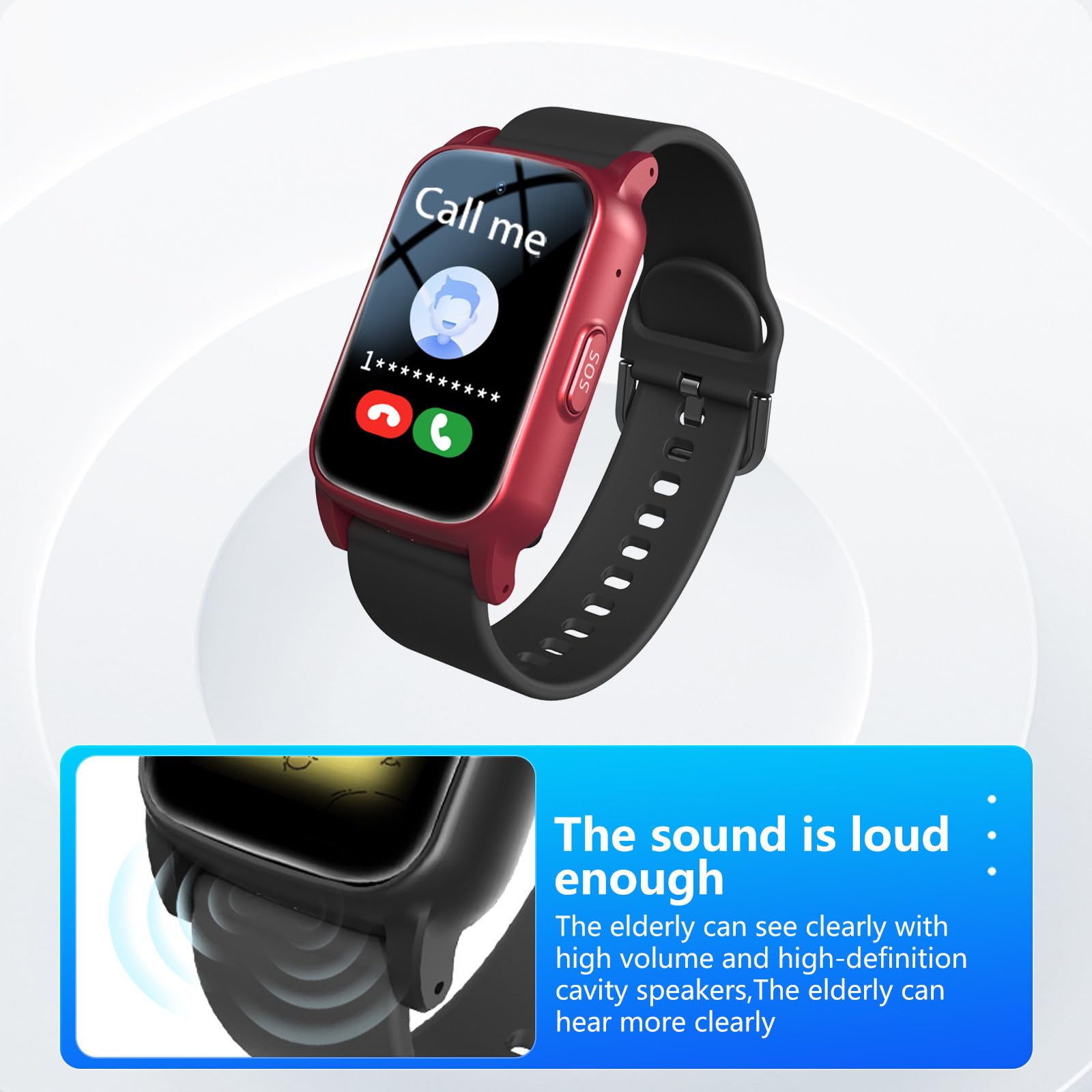Salvavita Anziani Allarme Personale per Anziani Orologio Anticaduta Rilevamento Cadute Localizzazione GPS Notifica Di Caduta per Smartphone S5-Black
