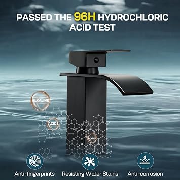 Peppermint Basin Taps Mixers Waterfall Matte Black with Slotted Pop-up Waste Bathroom Sink Mixer Tap Square Monobloc 1 Hole with G1/2'' Hoses Modern Cloakroom Taps Mono Lead-Free Stainless Steel