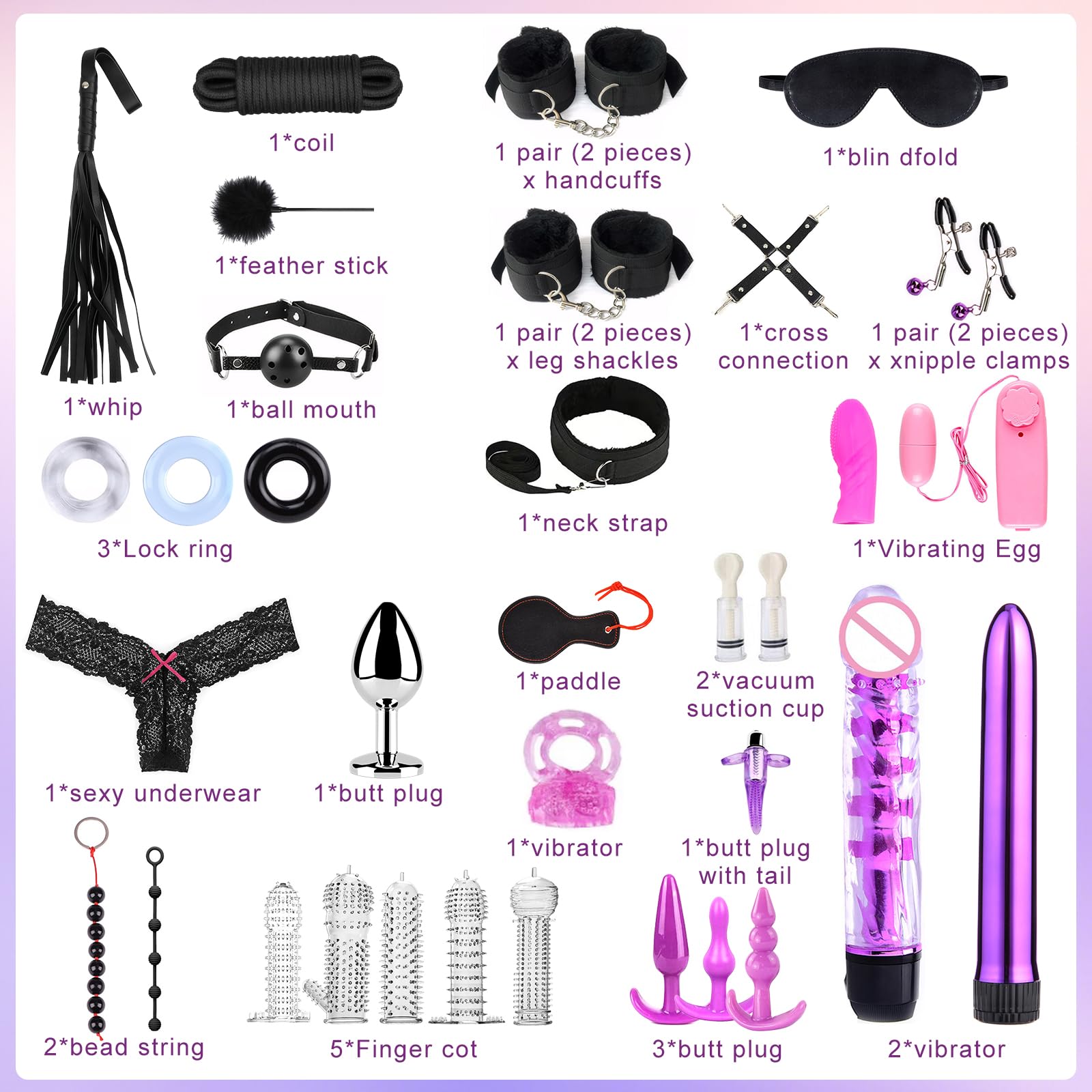 SM kit de bondage Oziral 34 pièces BDSM ensemble de bondage de lit sex toyspour pour couple ensemble bdsms set accessoires femme pour débutants avec ensemble de plug anal pour couples sex Noir