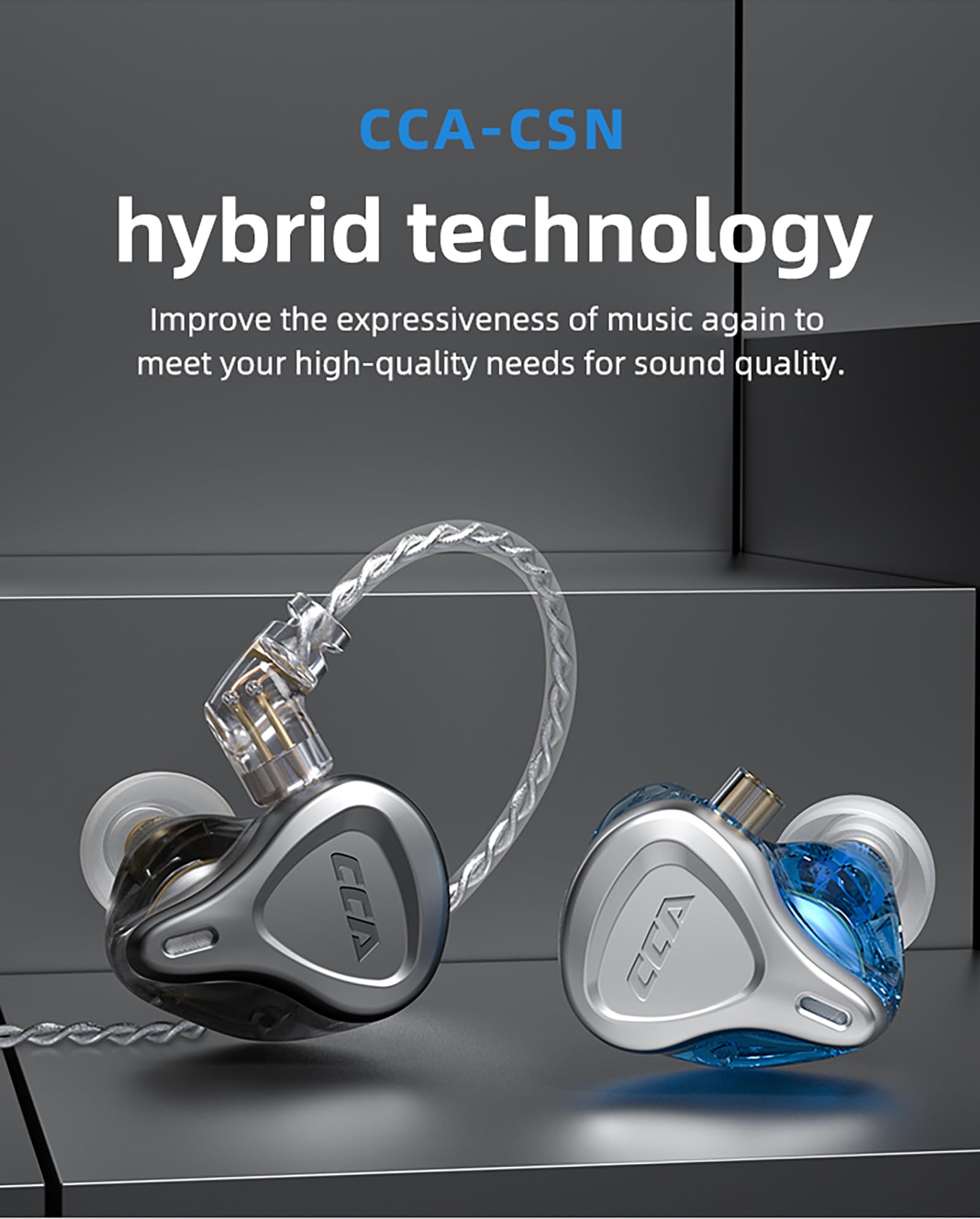 CCA CSN IEM In-Ear-Kopfhörer, 1DD 1BA CCA In-Ear-Kopfhörer, CSN Hörer, Schlagzeuger, Musiker, Stereo-Headset mit abnehmbarem C-Pin-Kabel für Kirche (mit Mikrofon, blau)