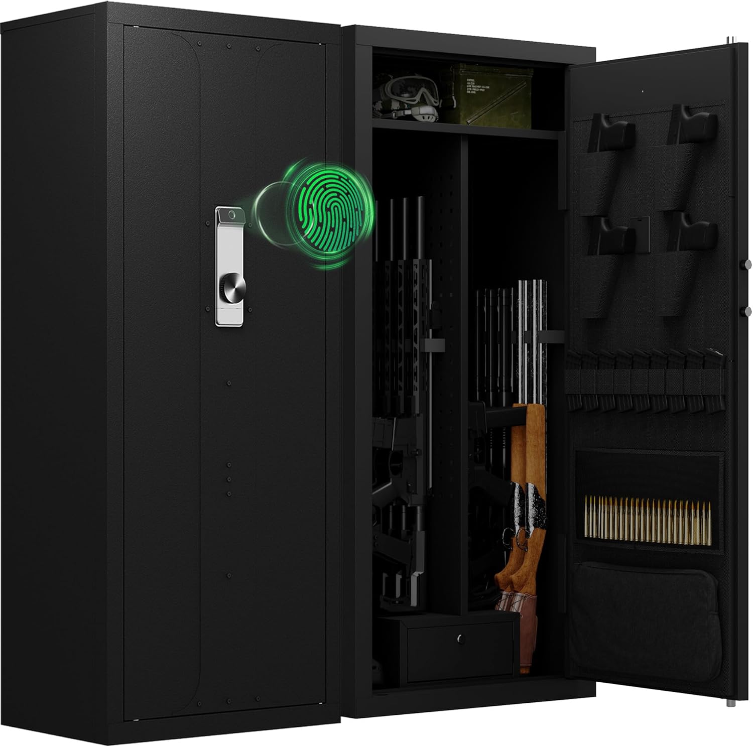 KAER 30 Biometric Gun Secure – Massive Gun Secure for Rifles and Pistols Lengthy Rifles Secure for House, Fast Entry Gun Cupboard for Shotguns with Adjustable Gun Racks Storage Bag (Unassembled)