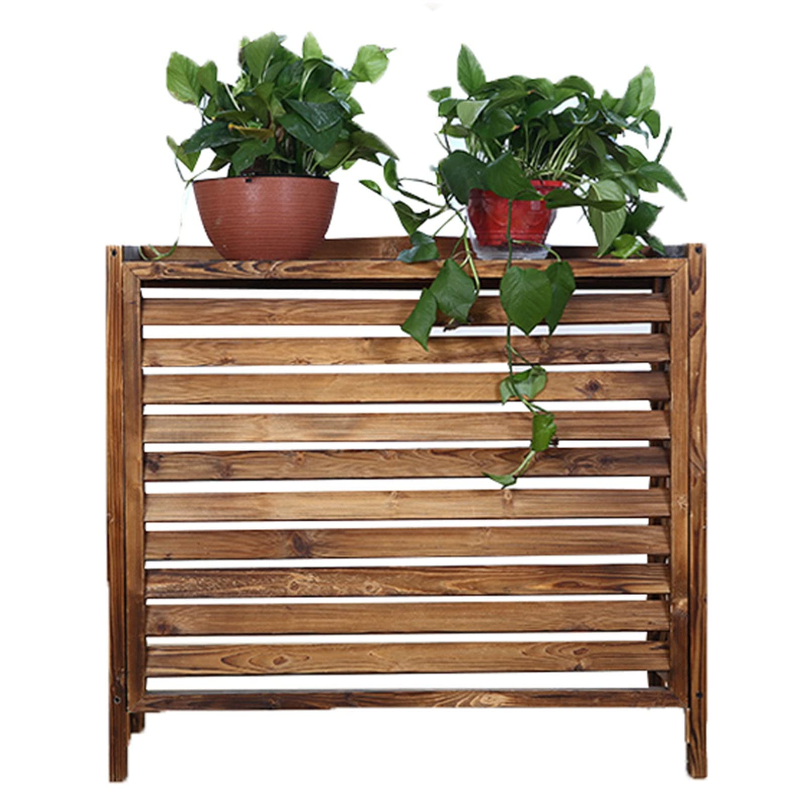 Support climatiseur extérieur bois marron cache pompe à chaleur et fleurs
