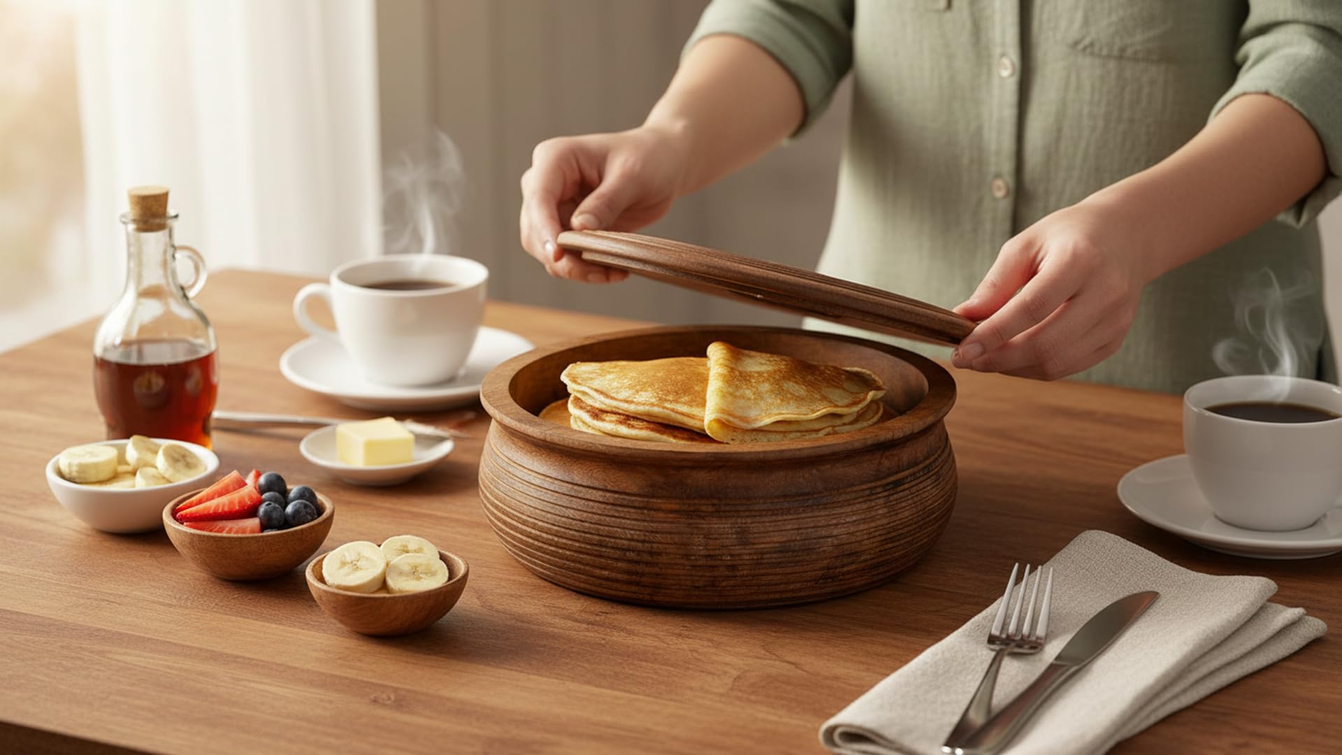 Handgefertigter mexikanischer Tortilla-Stövchenkorb aus Holz indischer Chapati-Roti-Brothalter Box Pfannkuchen-Keeper-Serviergeschir Hot Pot Auflaufform Deckel Home Küche Essdekor, Antik Braun 23 x 9