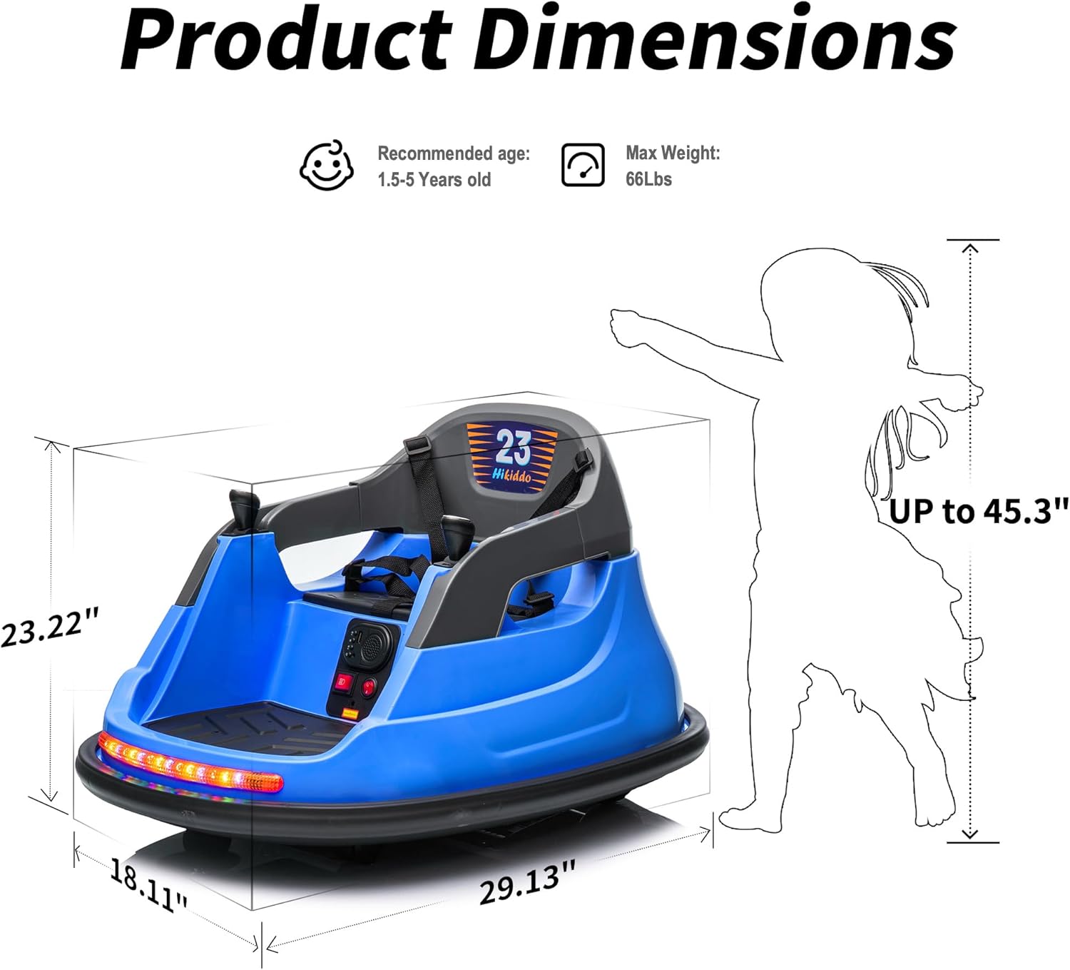 Baby Bumper Car, 6V Electric Kids Bumper Car for Toddlers with Remote Control, Bluetooth - Blue