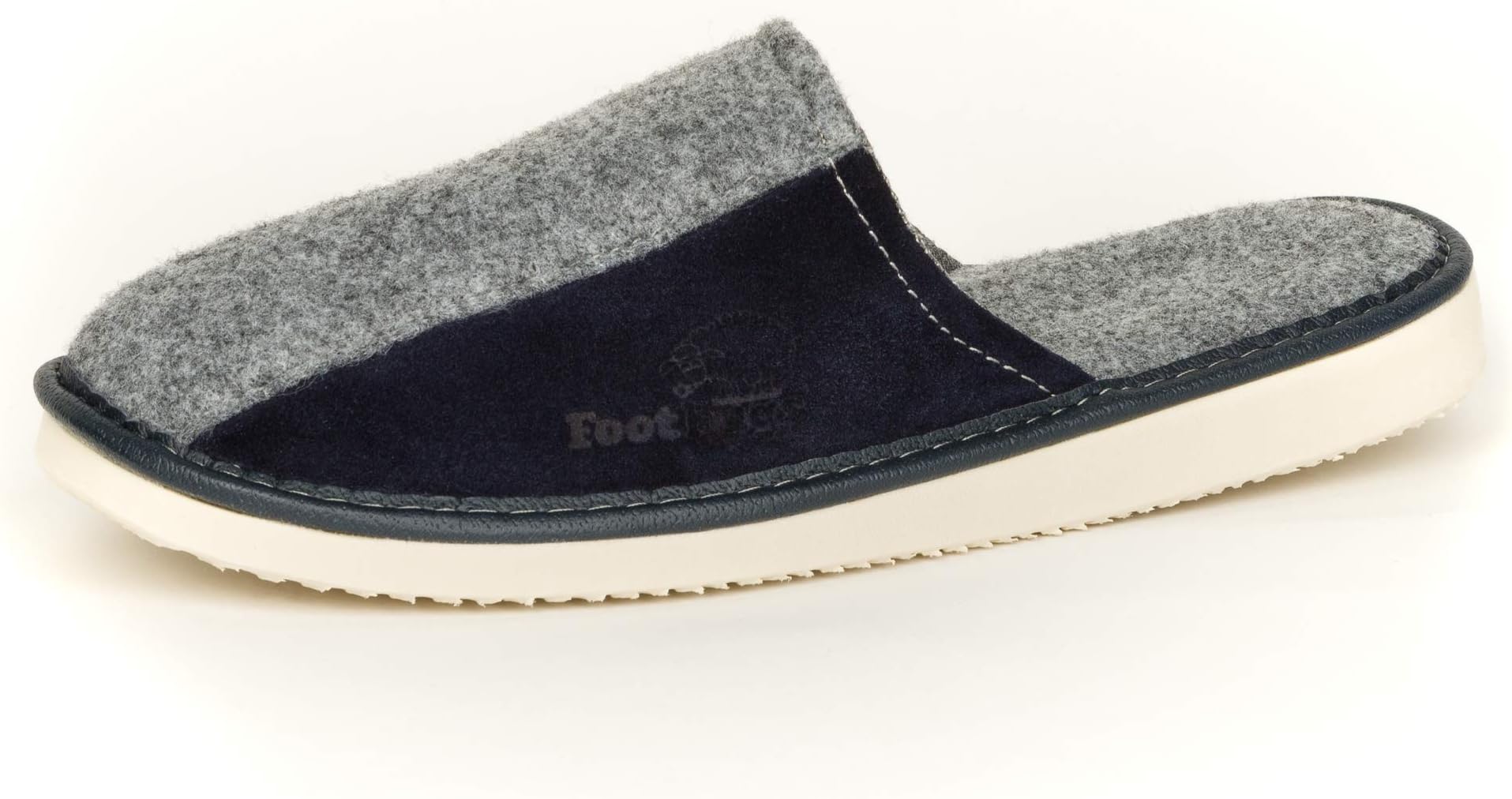 FOOTHUGS Women's Mules Felt Home Slippers with Memory Foam and Arch Support Insole (8UK, Navy Blue)
