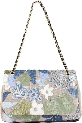 Unique Nature Burlap Shoulder bag with Sequins for Women Satchel Handbag Small Tote Bag Purse Crossbody Bag